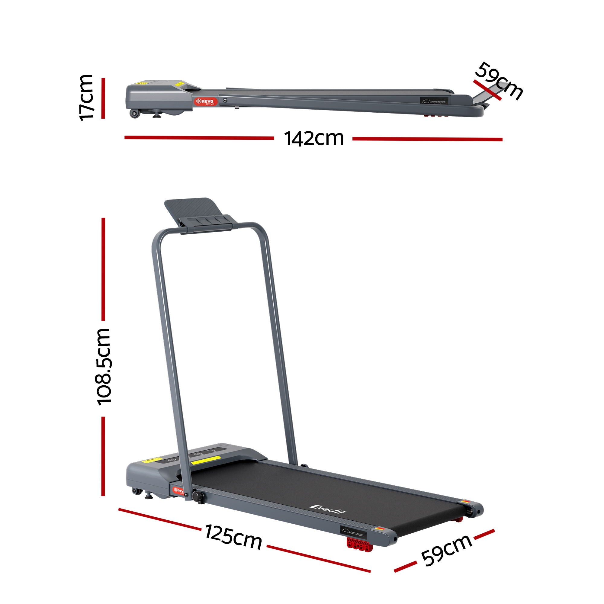 Everfit Treadmill Electric Walking Pad Incline Under Desk 380mm Grey-Sports & Fitness > Exercise, Gym & Fitness > Treadmills-PEROZ Accessories