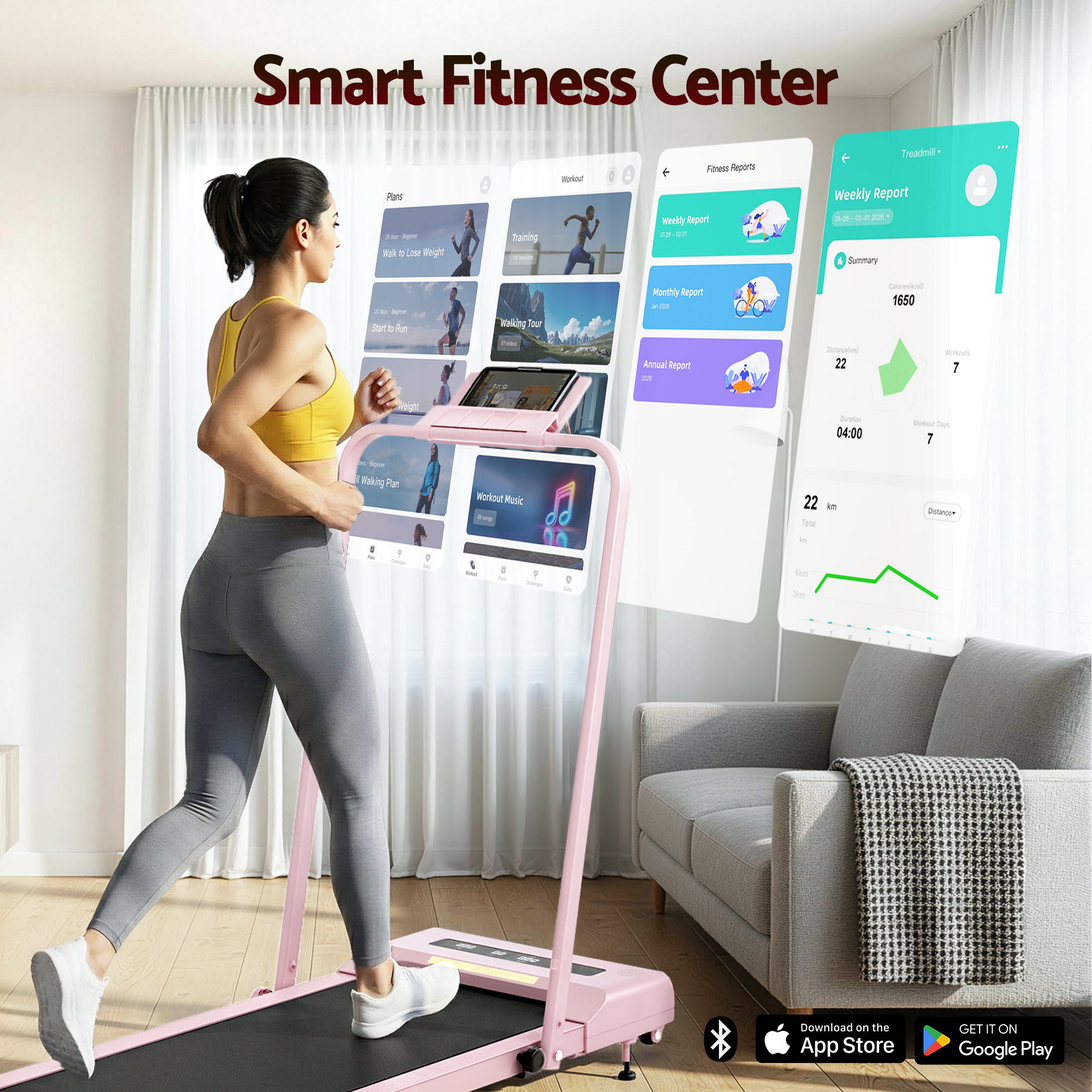 Everfit Treadmill Electric Walking Pad Incline Under Desk 380mm Pink-Sports & Fitness > Exercise, Gym & Fitness > Treadmills-PEROZ Accessories