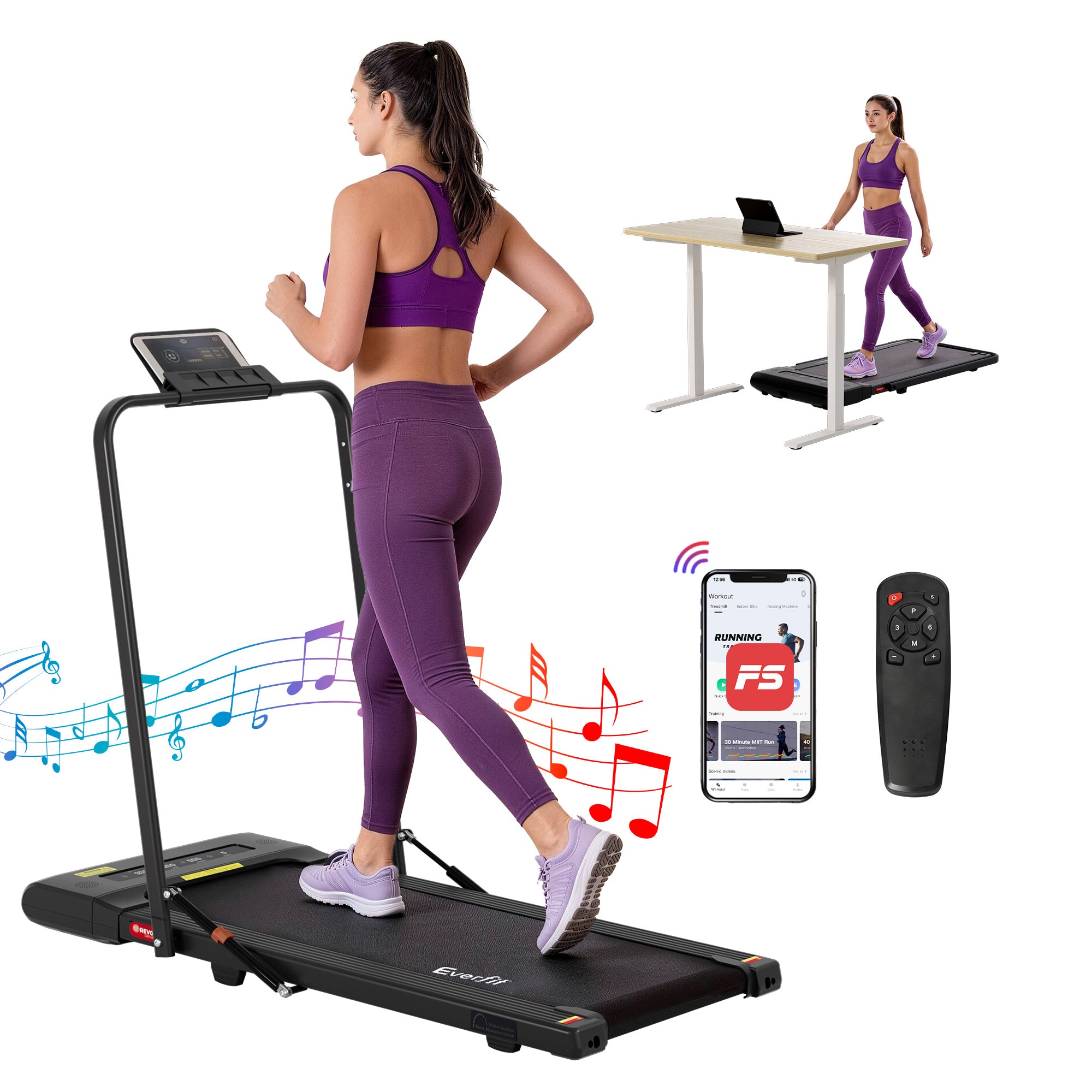 Everfit Treadmill Electric Walking Pad Under Desk Home Gym Fitness 400mm Black-Walking Pad-PEROZ Accessories