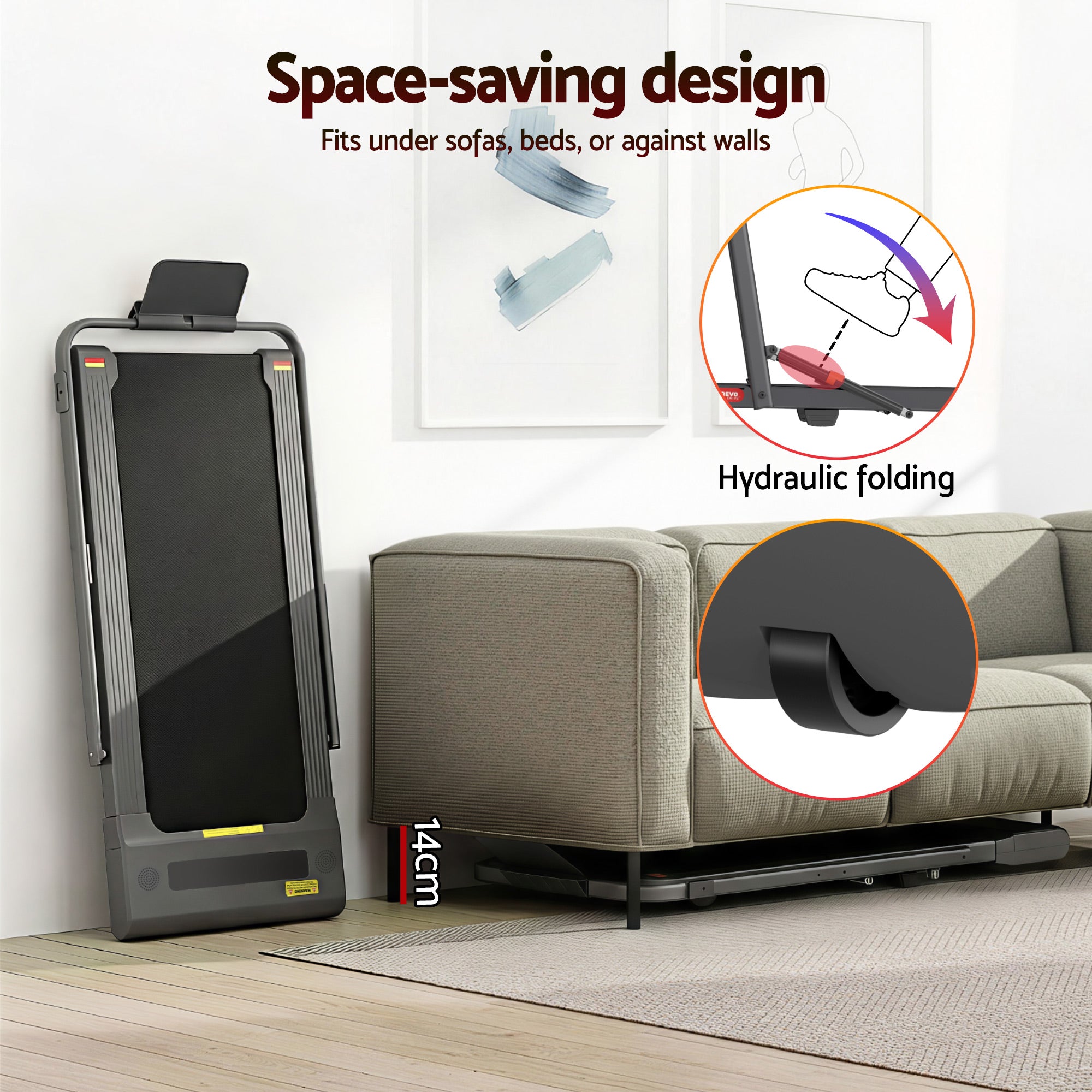 Everfit Treadmill Electric Walking Pad Under Desk Home Gym Fitness 400mm Grey-Walking Pad-PEROZ Accessories