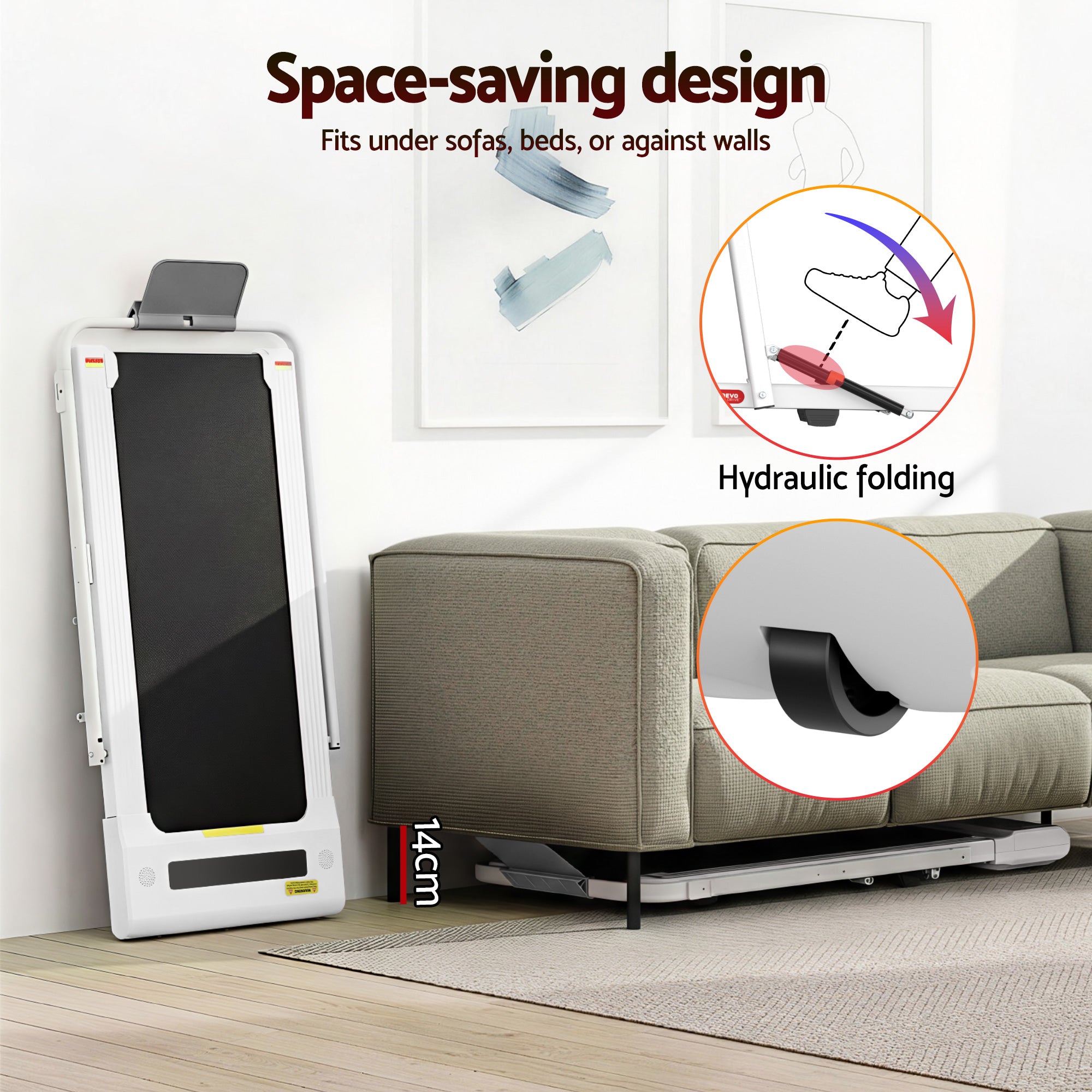 Everfit Treadmill Electric Walking Pad Under Desk Home Gym Fitness 400mm White-Walking Pad-PEROZ Accessories