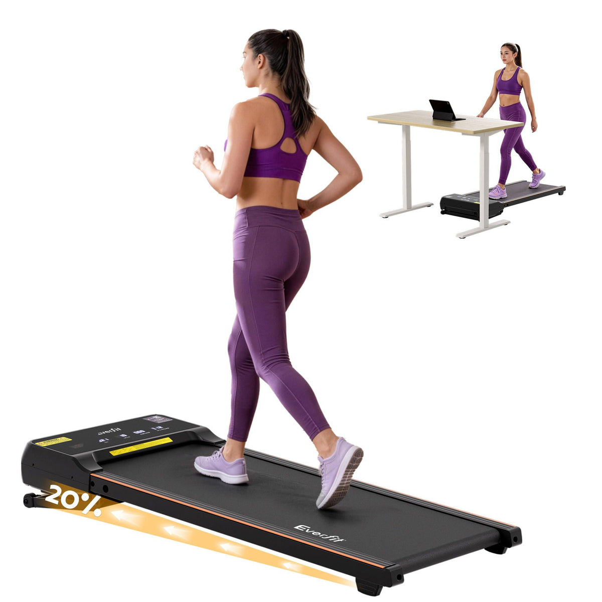 Everfit 3 in 1 Walking Pad Treadmill 20% Auto Incline Under Desk Treadmills for Home Gym With 40cm Wide Belt-Sports & Fitness > Exercise, Gym & Fitness > Treadmills-PEROZ Accessories