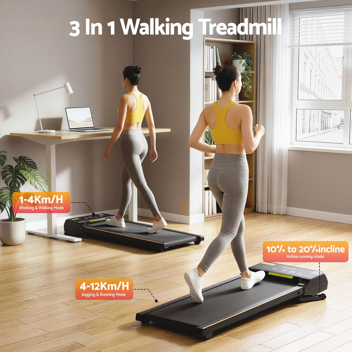 Everfit 3 in 1 Walking Pad Treadmill 20% Auto Incline Under Desk Treadmills for Home Gym With 40cm Wide Belt-Sports & Fitness > Exercise, Gym & Fitness > Treadmills-PEROZ Accessories