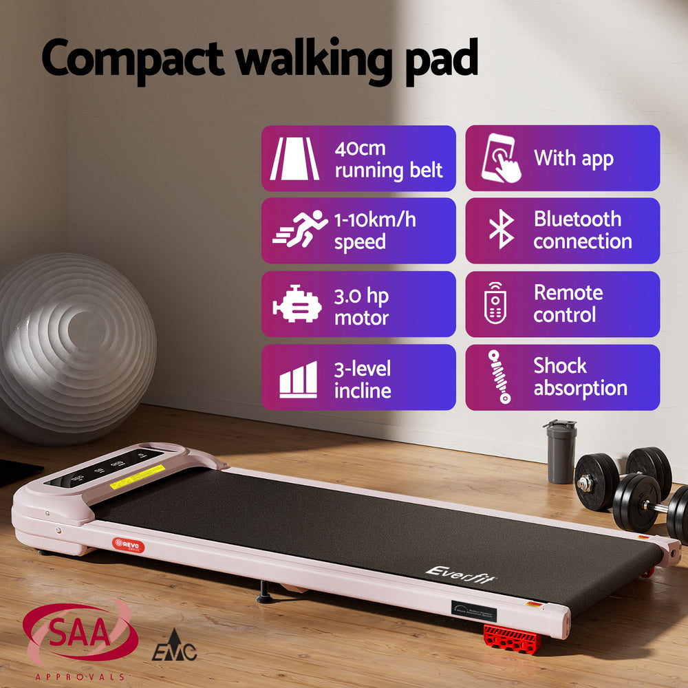 Everfit Treadmill Electric Walking Pad with Incline Under Desk Home Gym Pink-Sports & Fitness > Exercise, Gym & Fitness > Treadmills-PEROZ Accessories