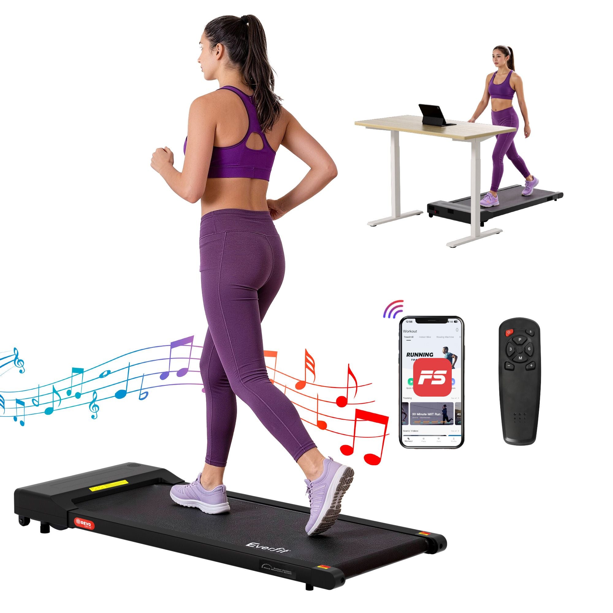 Everfit 2 in 1 Treadmill Electric Walking Pad Under Desk Home Gym Fitness 400mm Black-Walking Pad-PEROZ Accessories