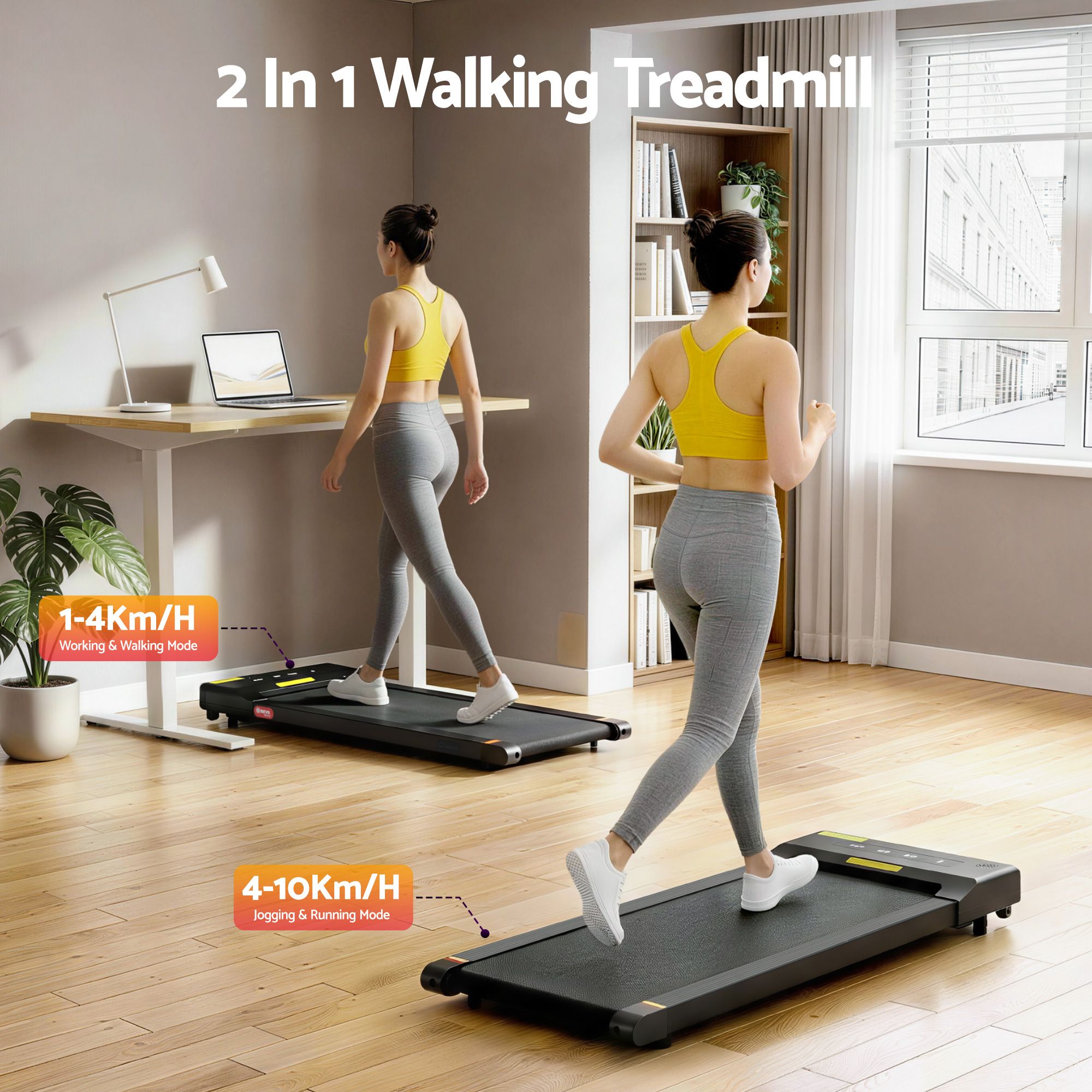 Everfit 2 in 1 Treadmill Electric Walking Pad Under Desk Home Gym Fitness 400mm Black-Walking Pad-PEROZ Accessories