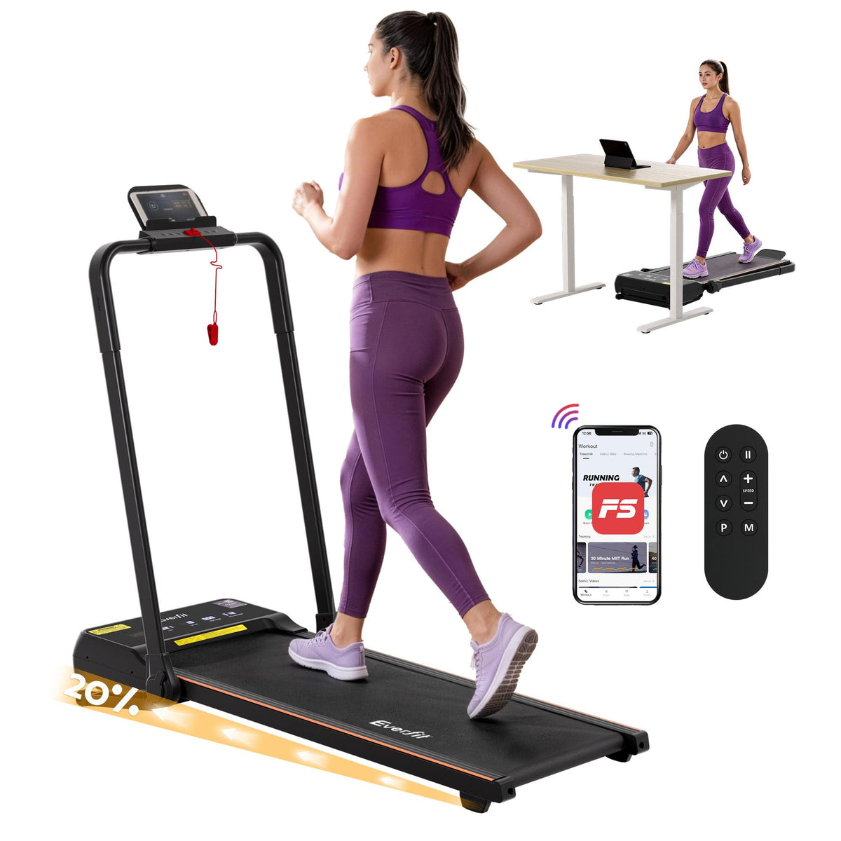 Everfit 3 in 1 Walking Pad Treadmill 20% Auto Incline Under Desk Foldable Treadmills for Home With 40cm Wide Belt-Sports & Fitness > Exercise, Gym & Fitness > Treadmills-PEROZ Accessories