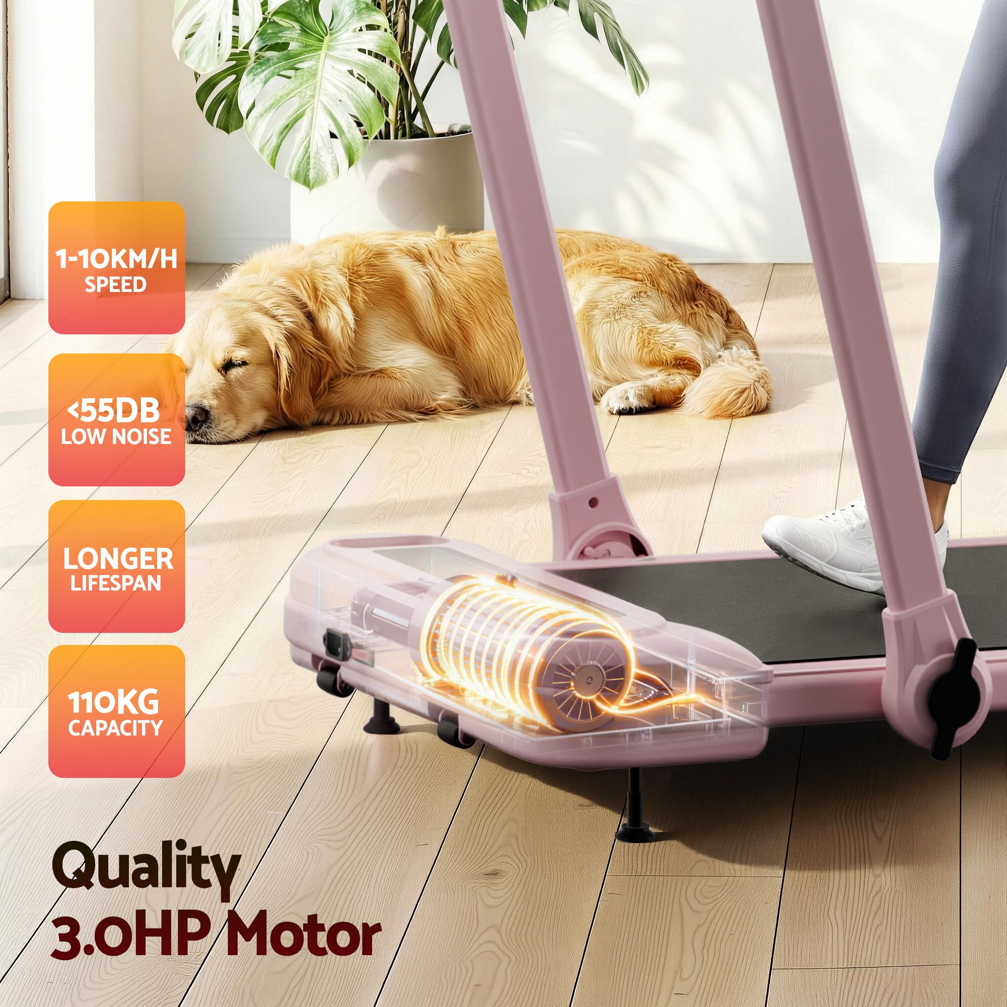Everfit 3 in 1 Treadmill Electric Walking Pad with Incline Foldable for Home Gym Pink-Sports & Fitness > Exercise, Gym & Fitness > Treadmills-PEROZ Accessories
