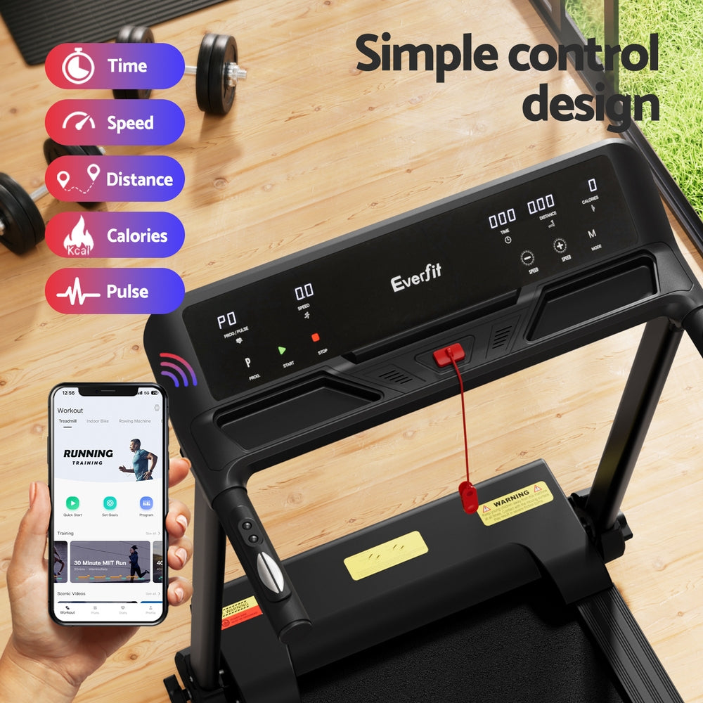 Everfit Treadmill Electric Home Gym Fitness Exercise Knob Foldable 450mm Black-Sports & Fitness > Exercise, Gym & Fitness > Treadmills-PEROZ Accessories