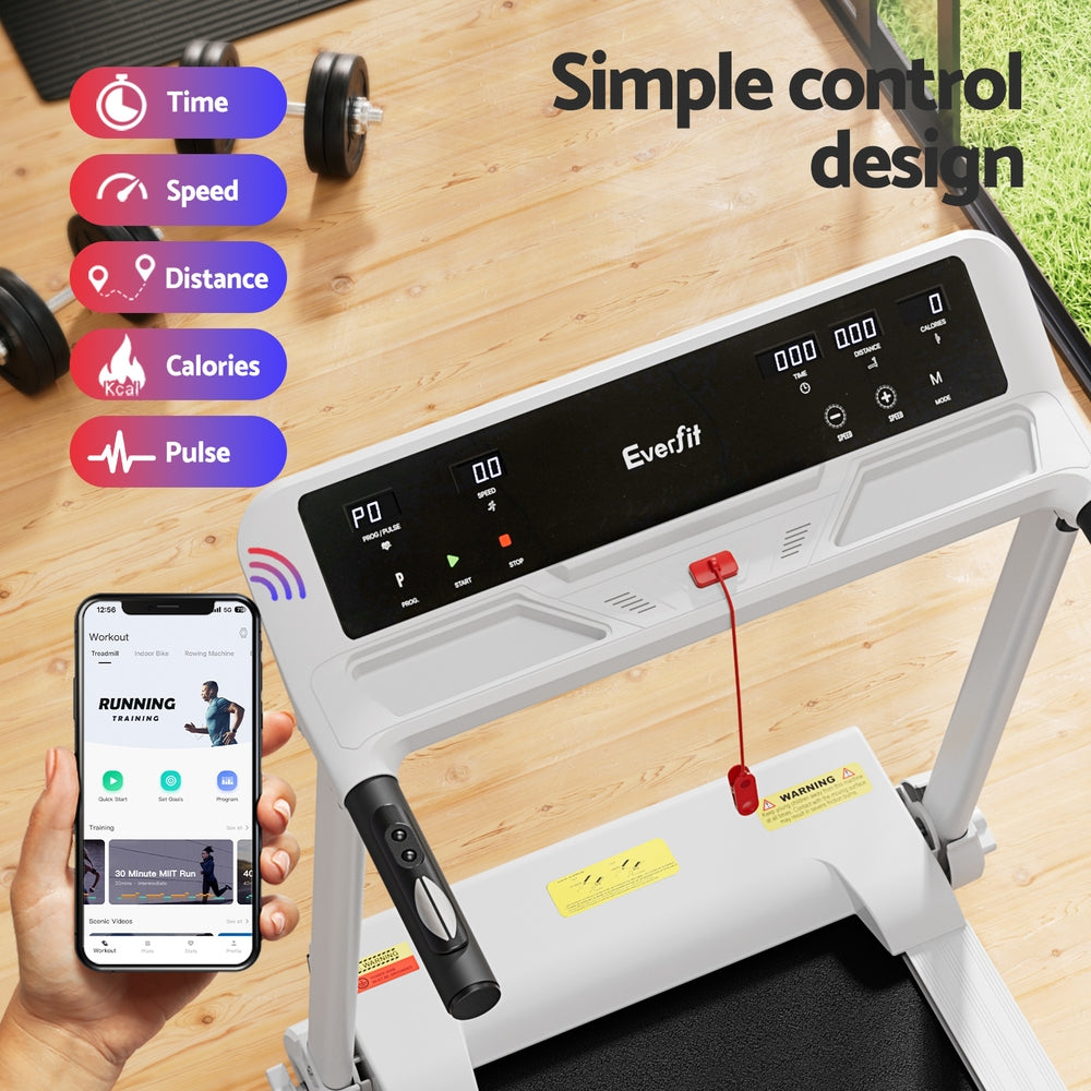 Everfit Treadmill Electric Home Gym Fitness Exercise Knob Foldable 450mm White-Sports & Fitness > Exercise, Gym & Fitness > Treadmills-PEROZ Accessories