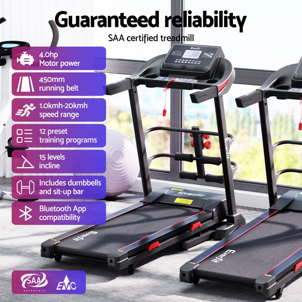 Everfit Treadmill Electric Home Gym Fitness Exercise Machine w/ Sit Up Bar 450mm-Sports & Fitness > Exercise, Gym & Fitness > Treadmills-PEROZ Accessories