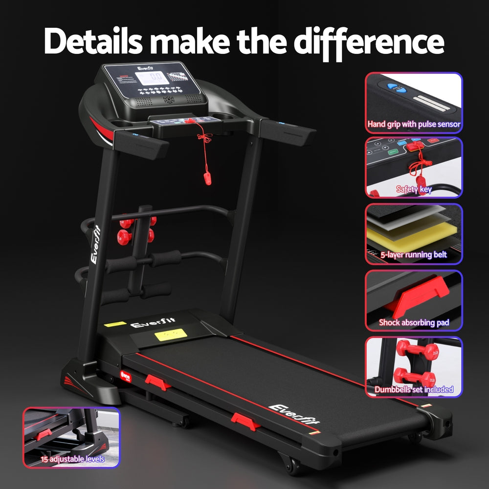 Everfit Treadmill Electric Home Gym Fitness Exercise Machine w/ Sit Up Bar 450mm-Sports & Fitness > Exercise, Gym & Fitness > Treadmills-PEROZ Accessories