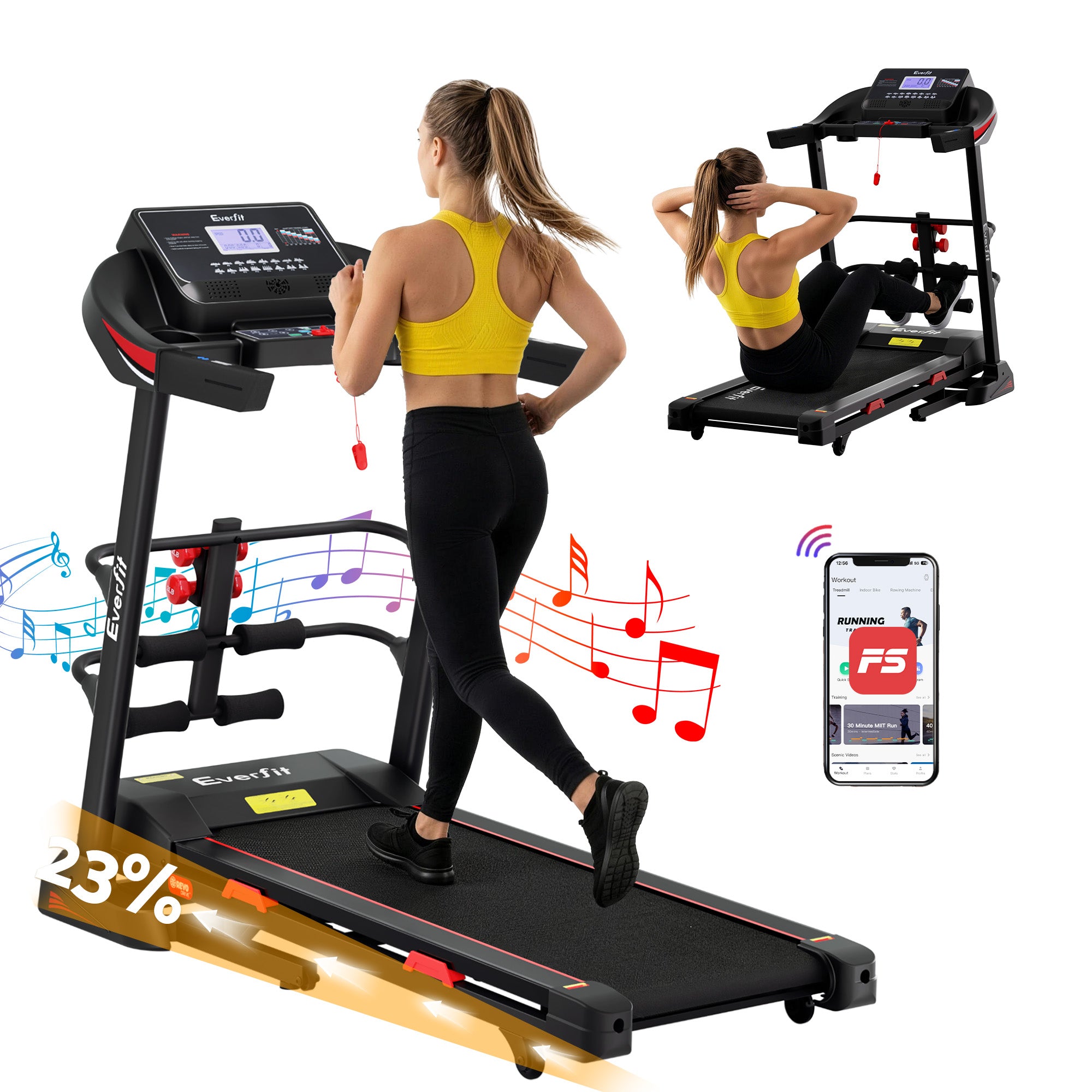 Everfit Treadmill Electric Home Gym Fitness Exercise Machine w/ Sit Up Bar 450mm-Sports & Fitness > Exercise, Gym & Fitness > Treadmills-PEROZ Accessories