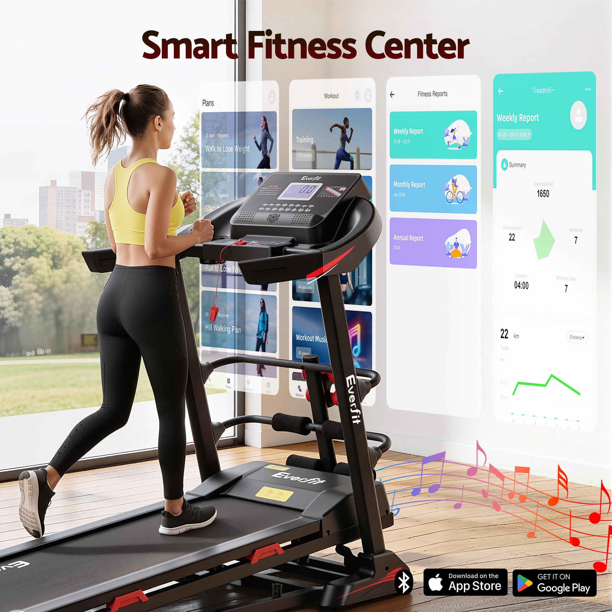 Everfit Treadmill Electric Home Gym Fitness Exercise Machine w/ Sit Up Bar 450mm-Sports & Fitness > Exercise, Gym & Fitness > Treadmills-PEROZ Accessories