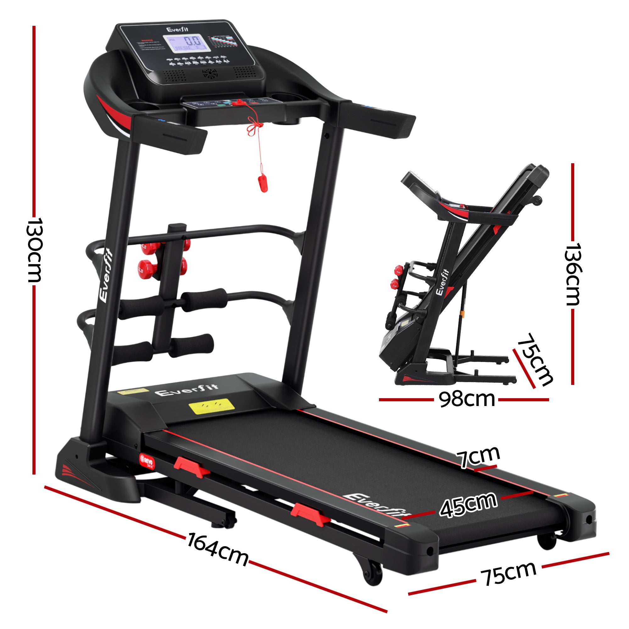 Everfit Treadmill Electric Home Gym Fitness Exercise Machine w/ Sit Up Bar 450mm-Sports & Fitness > Exercise, Gym & Fitness > Treadmills-PEROZ Accessories