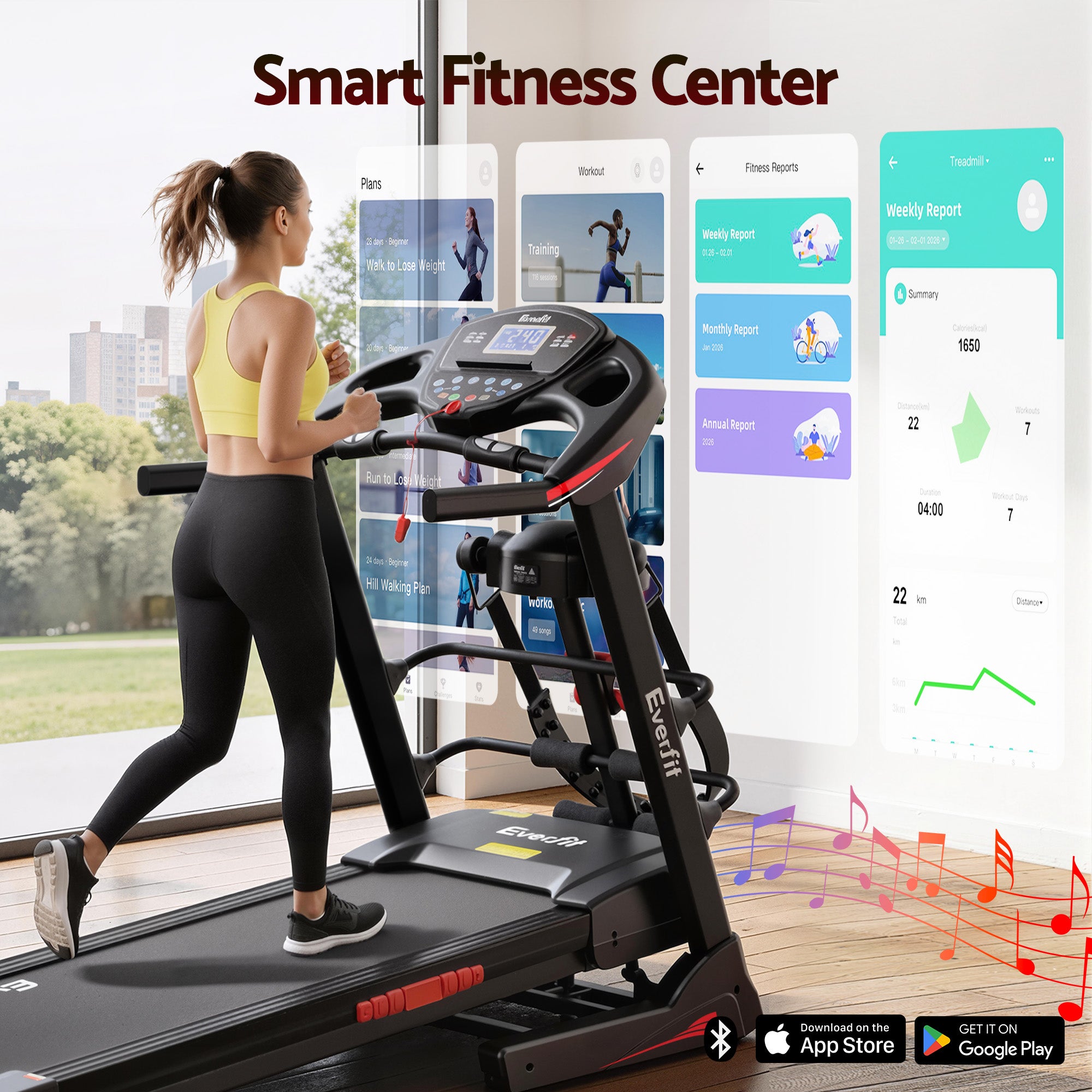 Everfit Treadmill Electric Home Gym Fitness Exercise Machine w/ Massager 480mm-Sports & Fitness > Exercise, Gym & Fitness > Treadmills-PEROZ Accessories