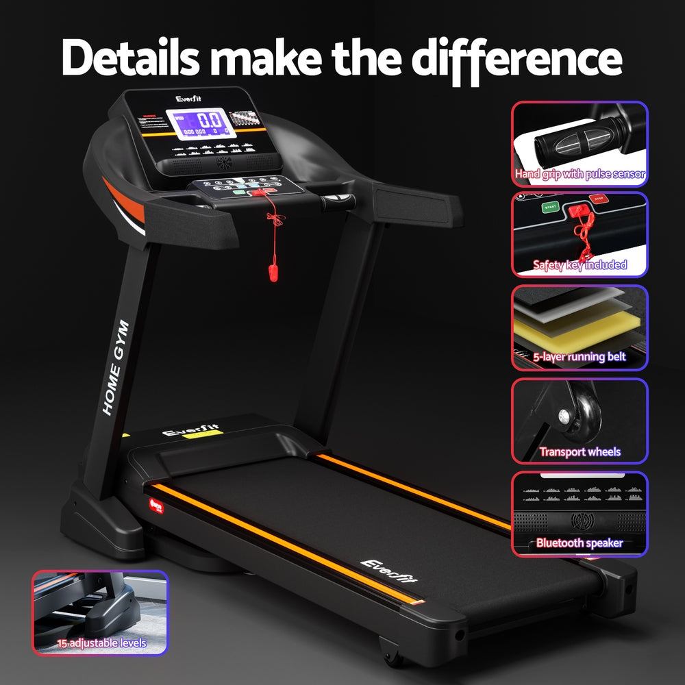 Everfit Treadmill Electric Auto Incline Home Gym Fitness Exercise Machine 490mm-Sports & Fitness > Exercise, Gym & Fitness > Treadmills-PEROZ Accessories