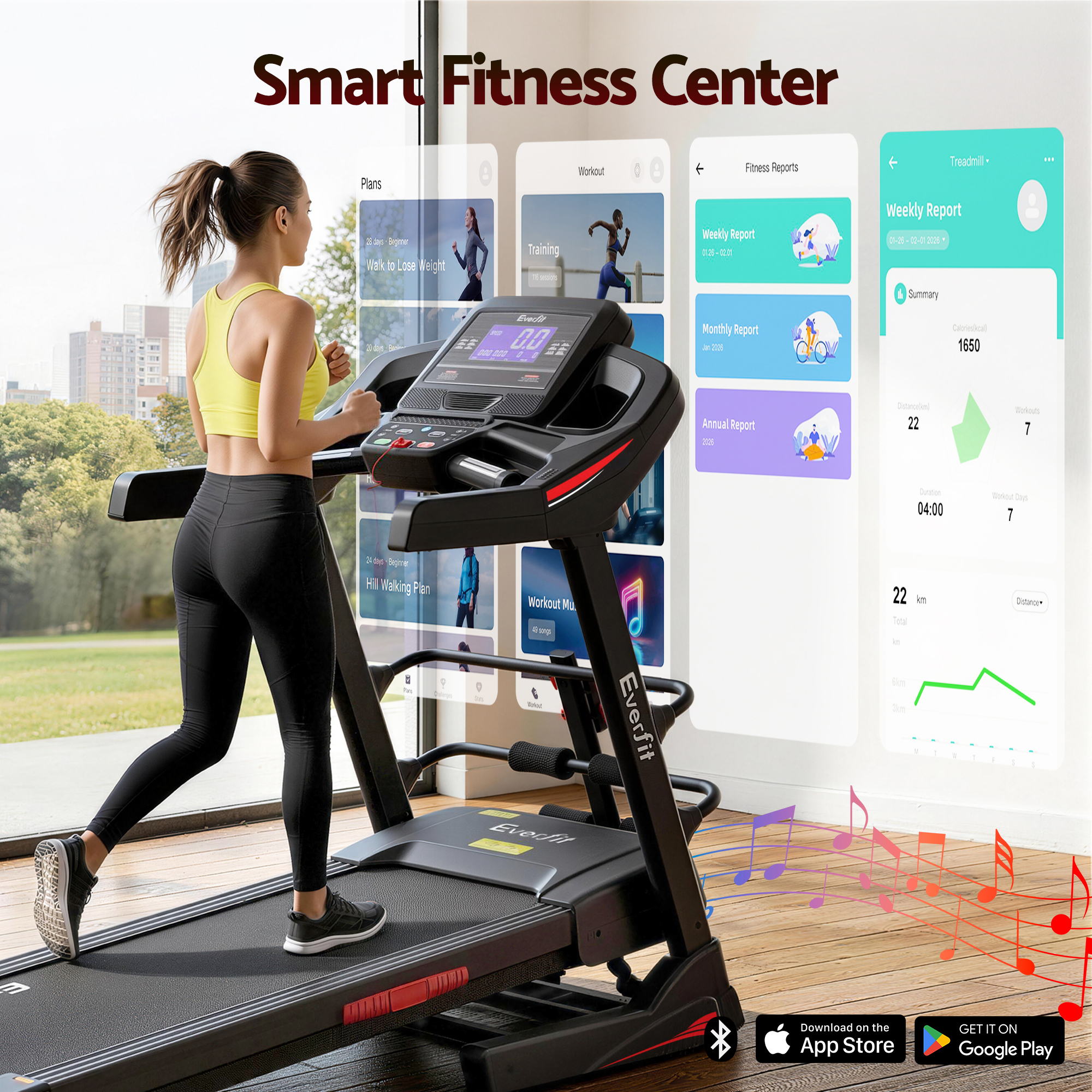 Everfit Treadmill Electric Home Gym Fitness Exercise Machine w/ Sit Up Bar 480mm-Sports & Fitness > Exercise, Gym & Fitness > Treadmills-PEROZ Accessories