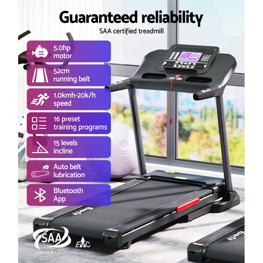Everfit Treadmill Electric Auto Incline Home Gym Fitness Exercise Machine 520mm-Sports & Fitness > Exercise, Gym & Fitness > Exercise Bikes-PEROZ Accessories