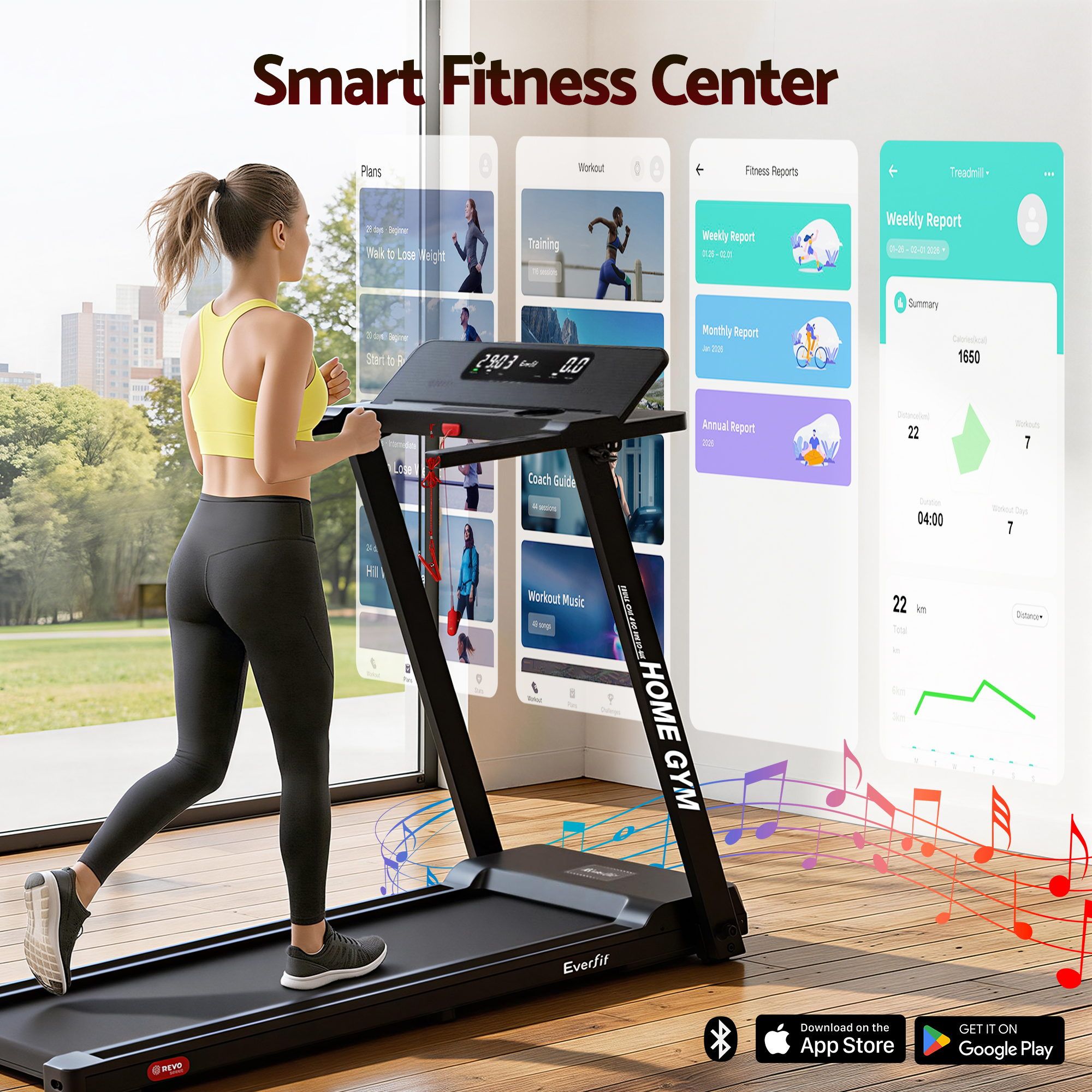 Everfit Treadmill Electric Home Gym Fitness Exercise Fully Foldable 450mm Black-Sports & Fitness > Fitness Accessories-PEROZ Accessories
