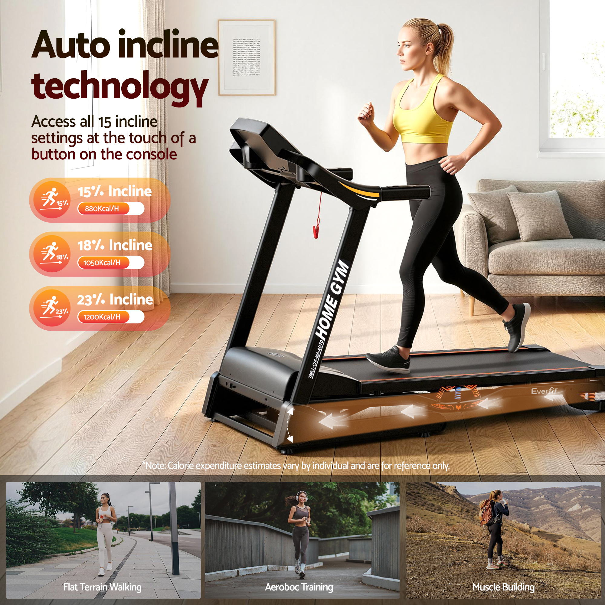 Everfit Treadmill Electric Auto Incline Home Gym Fitness Exercise Machine 480mm-Sports & Fitness > Fitness Accessories-PEROZ Accessories