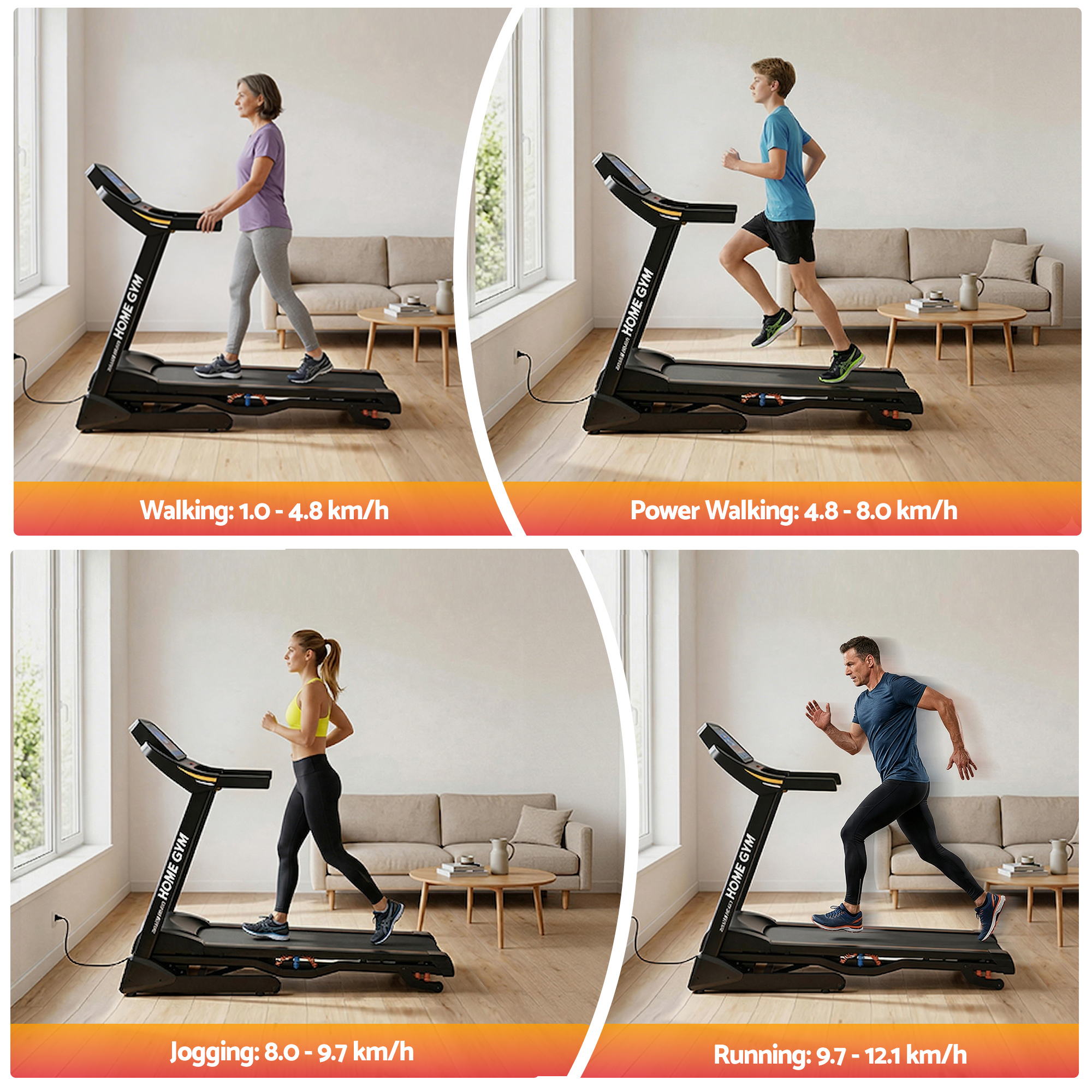 Everfit Treadmill Electric Auto Incline Home Gym Fitness Exercise Machine 480mm-Sports & Fitness > Fitness Accessories-PEROZ Accessories