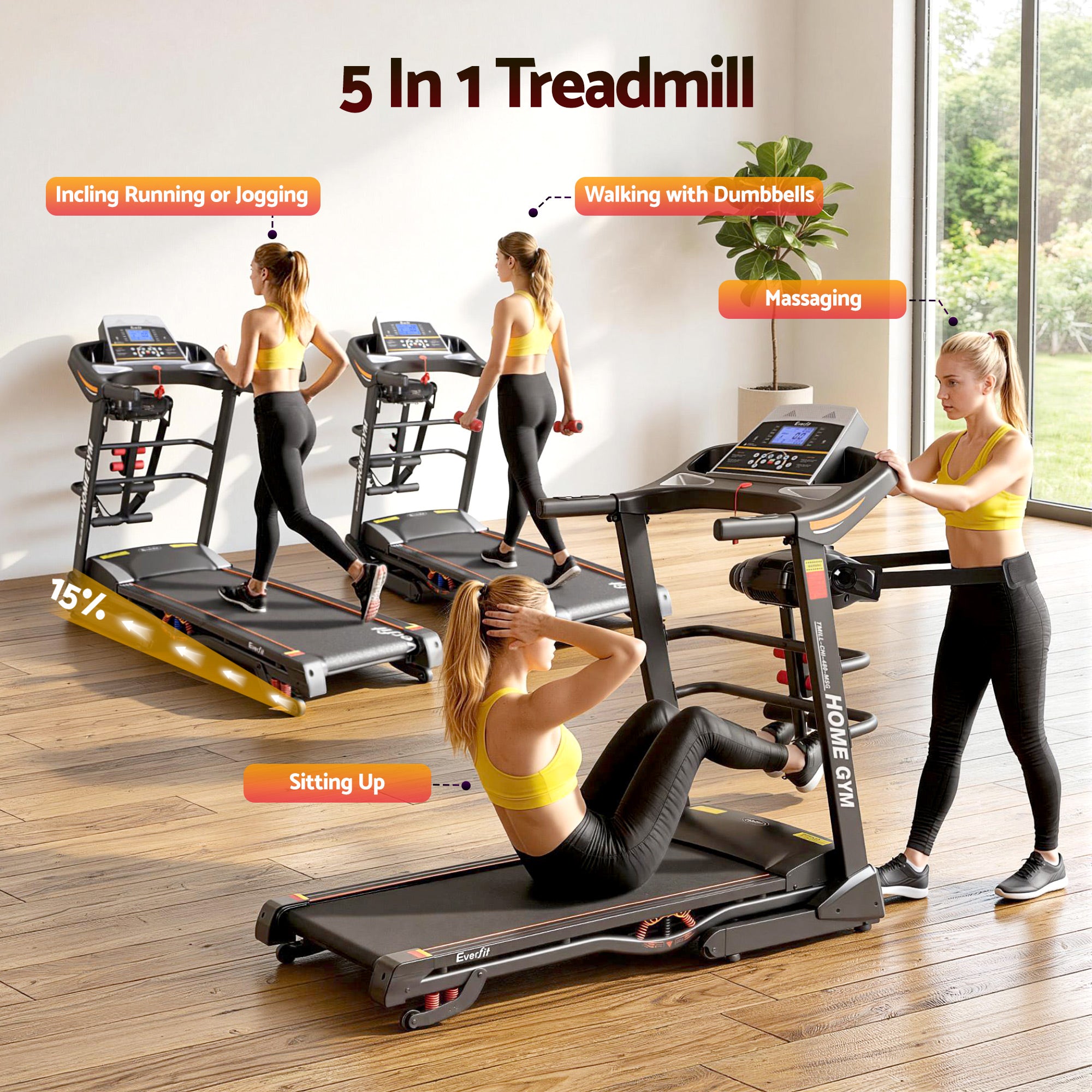 Everfit Treadmill Electric Home Gym Fitness Exercise Machine w/ Massager 480mm-Sports & Fitness > Fitness Accessories-PEROZ Accessories