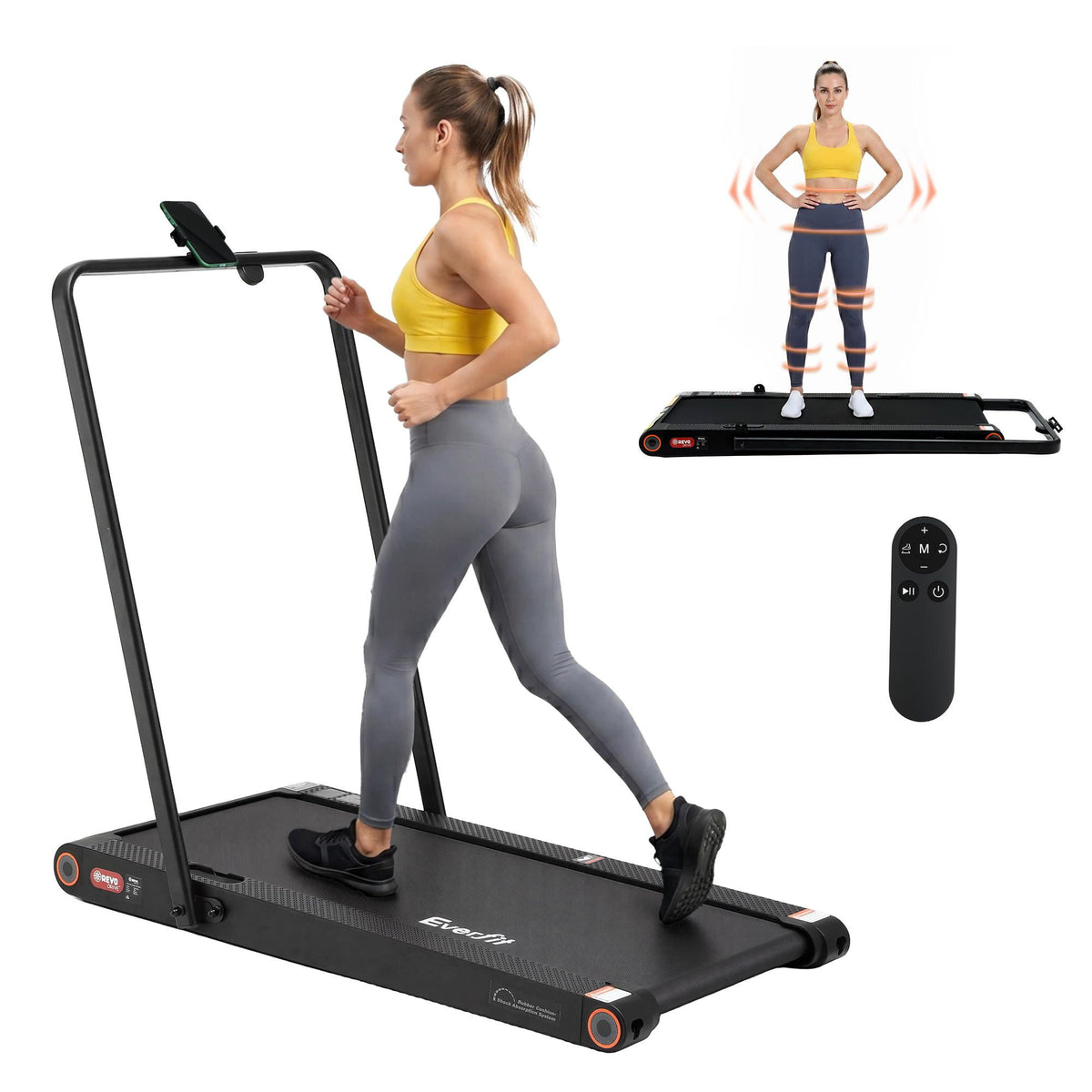 Everfit 4 in 1 Vibration Walking Pad Treadmill Under Desk Treadmills for Home Gym with App Control 380mm Black-Sports & Fitness > Exercise, Gym & Fitness > Treadmills-PEROZ Accessories
