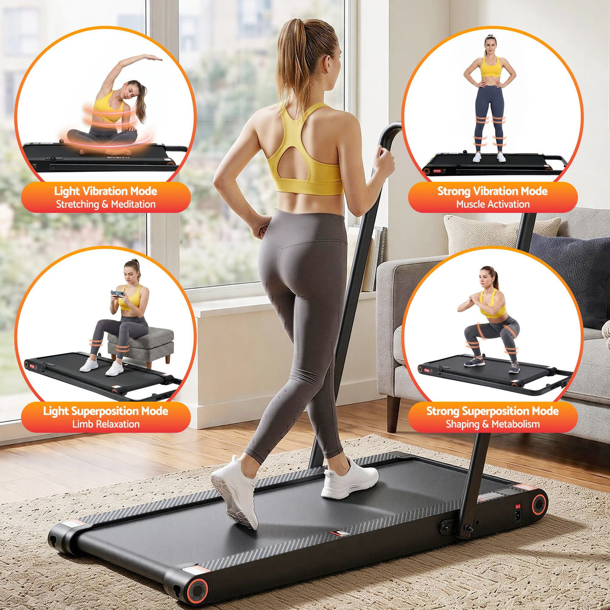 Everfit 4 in 1 Vibration Walking Pad Treadmill Under Desk Treadmills for Home Gym with App Control 380mm Black-Sports & Fitness > Exercise, Gym & Fitness > Treadmills-PEROZ Accessories