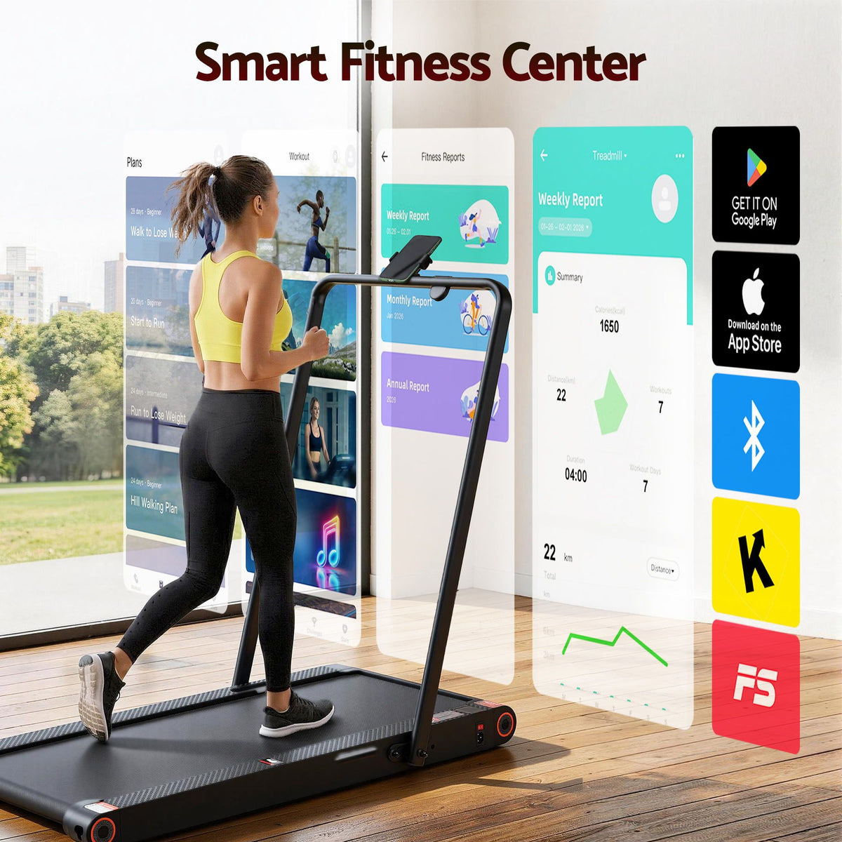 Everfit 4 in 1 Vibration Walking Pad Treadmill Under Desk Treadmills for Home Gym with App Control 380mm Black-Sports & Fitness > Exercise, Gym & Fitness > Treadmills-PEROZ Accessories