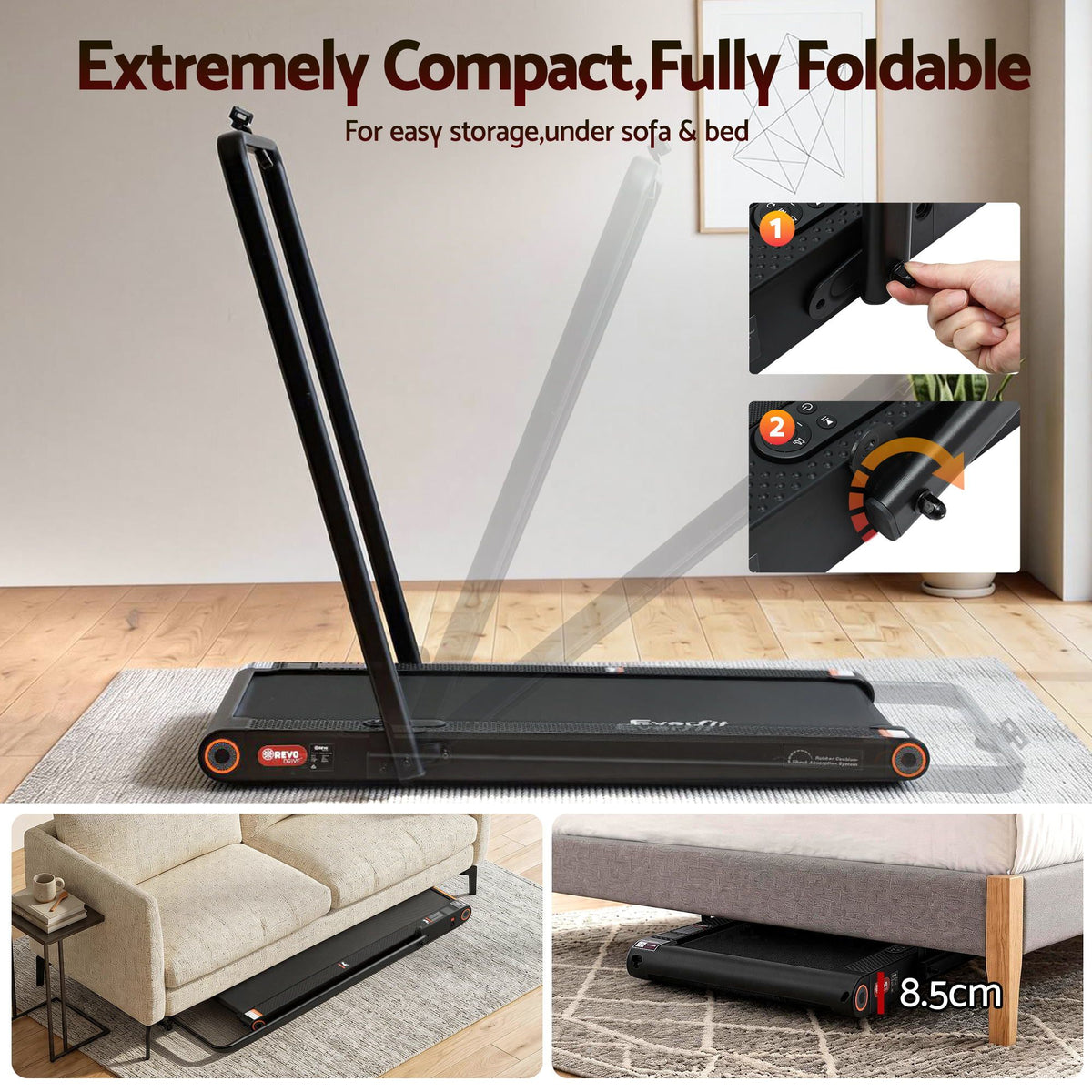 Everfit 4 in 1 Vibration Walking Pad Treadmill Under Desk Treadmills for Home Gym with App Control 380mm Black-Sports & Fitness > Exercise, Gym & Fitness > Treadmills-PEROZ Accessories