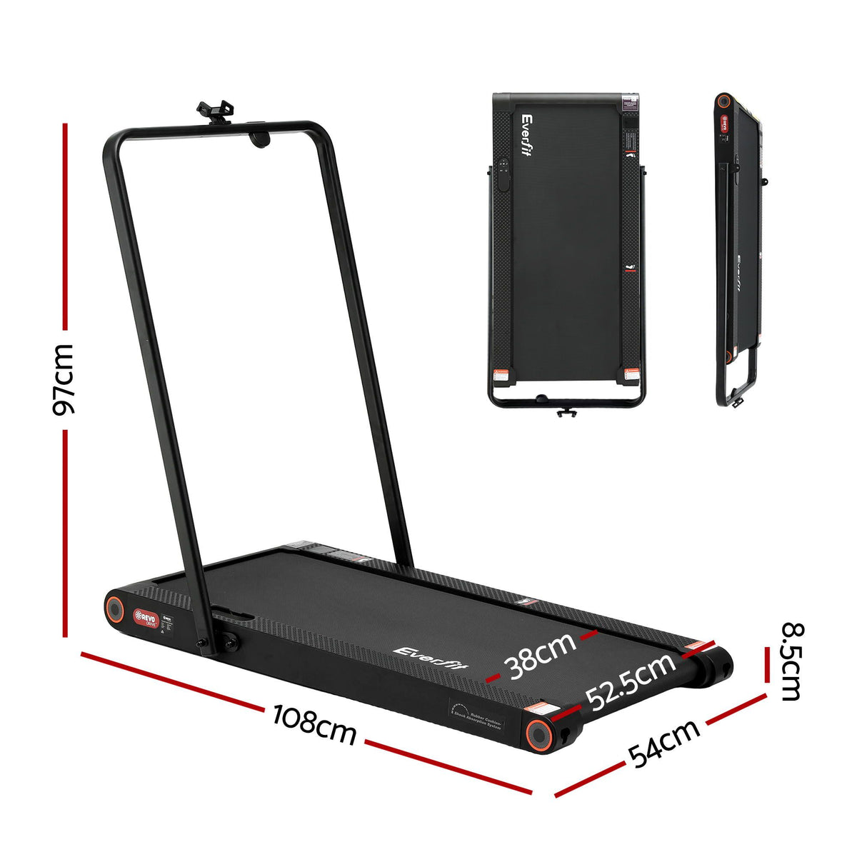 Everfit 4 in 1 Vibration Walking Pad Treadmill Under Desk Treadmills for Home Gym with App Control 380mm Black-Sports & Fitness > Exercise, Gym & Fitness > Treadmills-PEROZ Accessories
