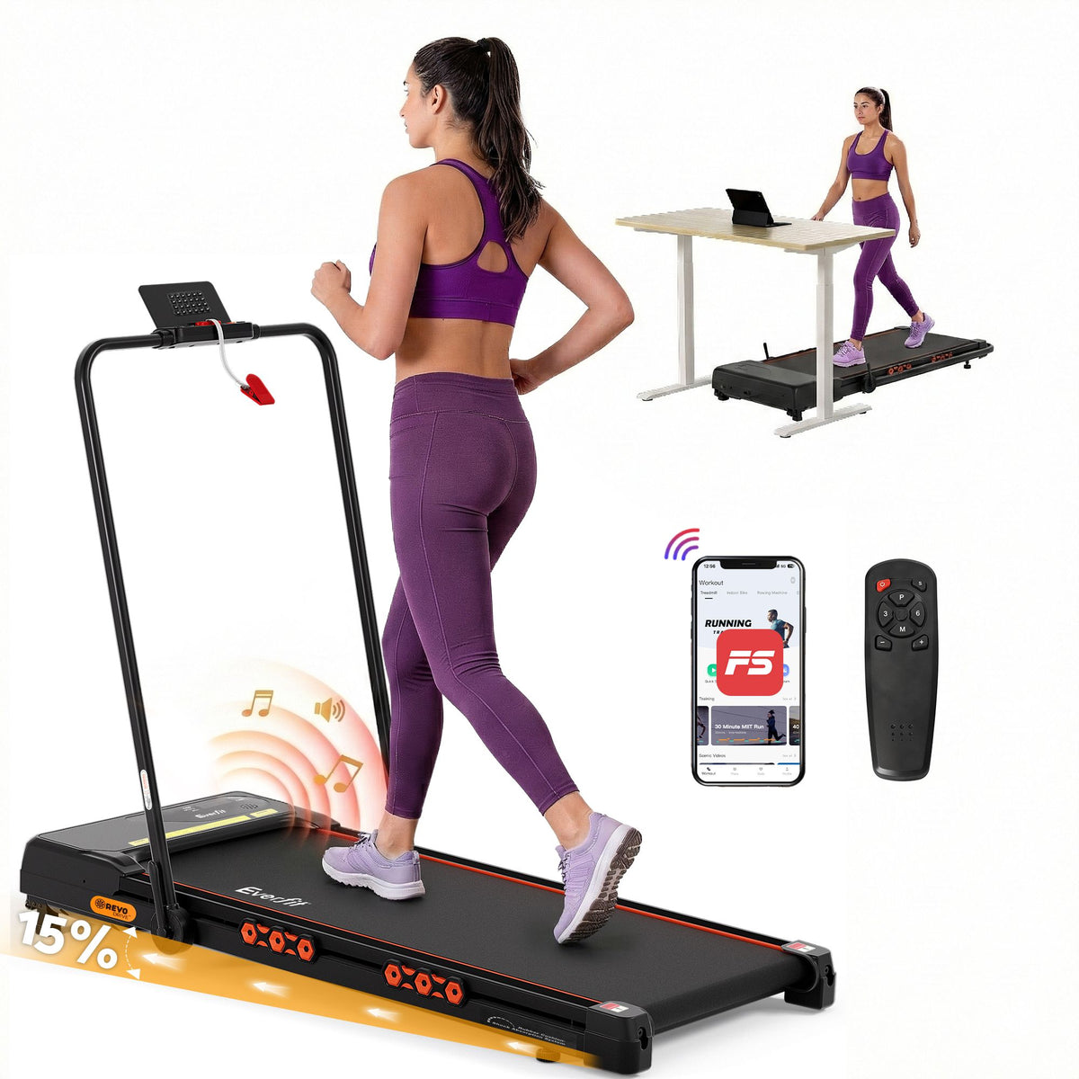 Everfit 3 in 1 Treadmill Electric Walking Pad Auto Incline Foldable for Home Gym Black-Sports & Fitness > Exercise, Gym & Fitness > Treadmills-PEROZ Accessories