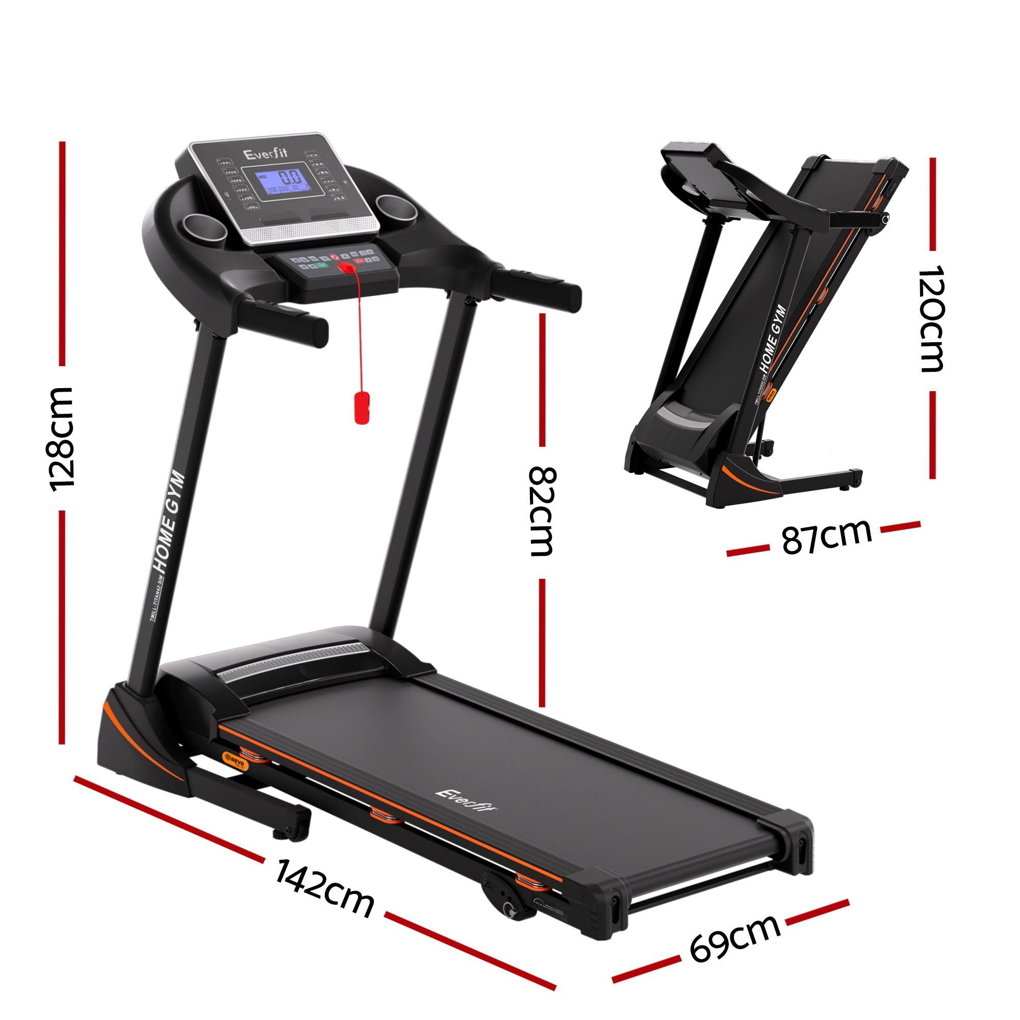 Everfit Treadmill Electric Home Gym Fitness Exercise Machine Hydraulic 420mm-Sports & Fitness > Fitness Accessories-PEROZ Accessories