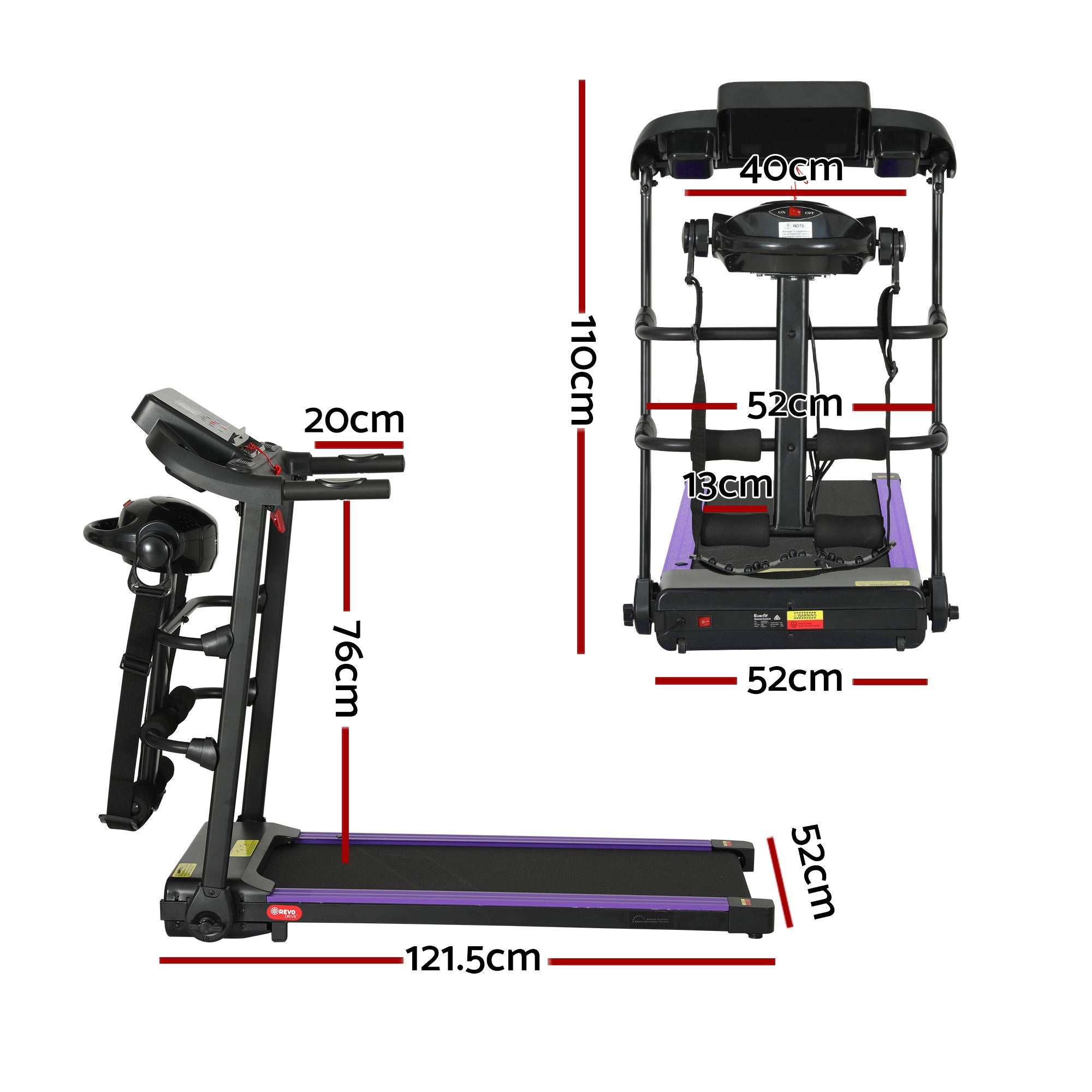 Everfit Treadmill Electric Home Gym Fitness Exercise Machine w/ Massager 400mm-Sports & Fitness > Exercise, Gym & Fitness > Exercise Bikes-PEROZ Accessories