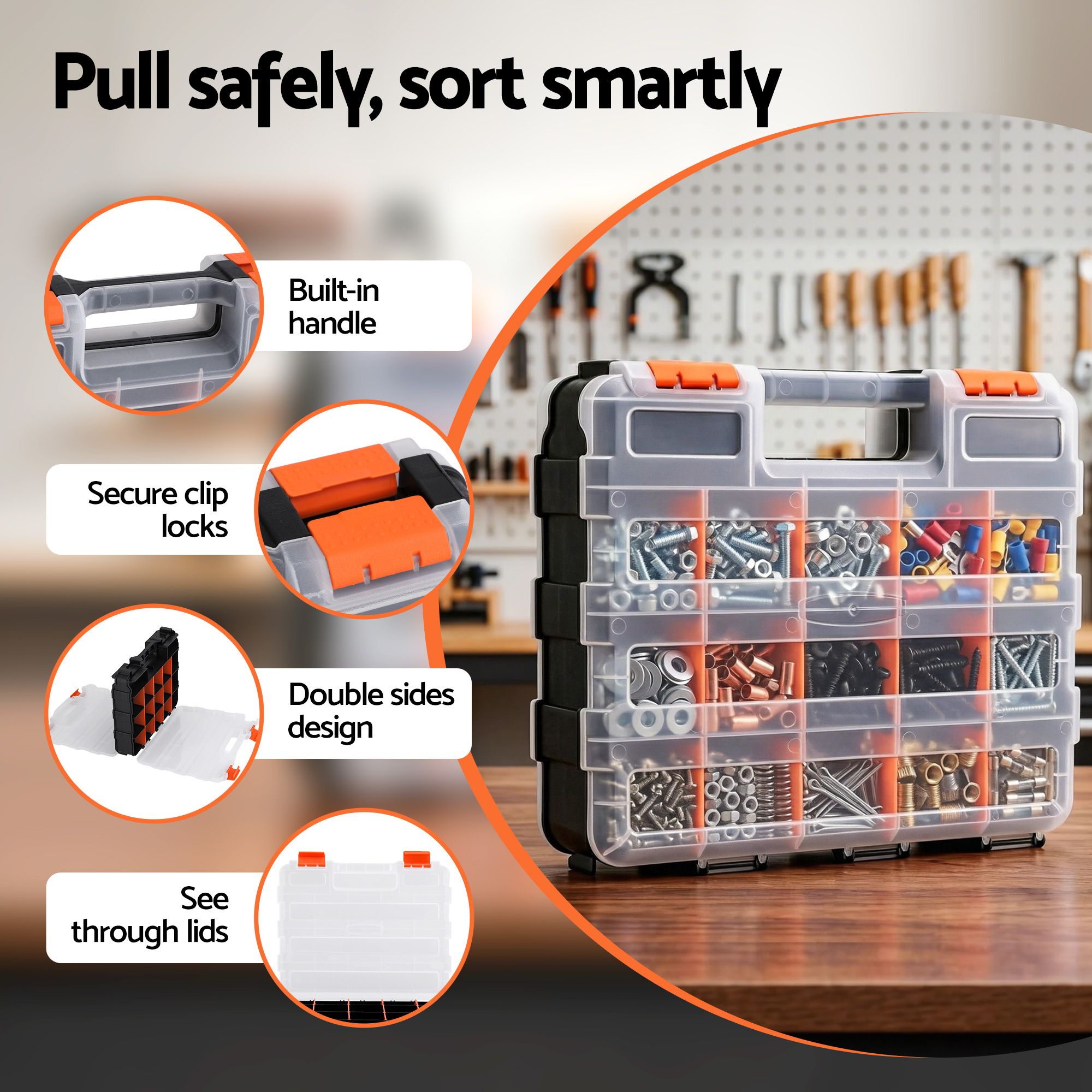 Giantz Double Sided Tool Box Organizer with 34 Compartment Small Parts Storage-Tools > Tools Storage > Tool Boxes-PEROZ Accessories