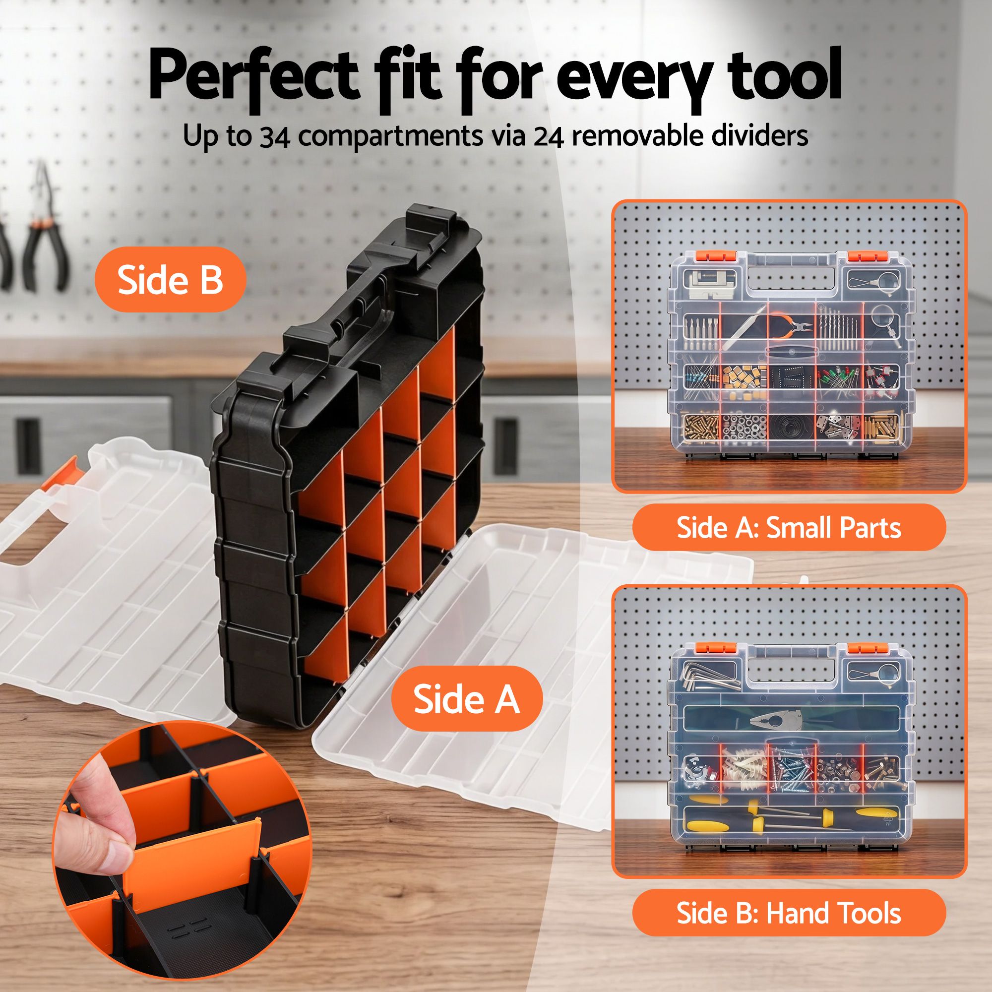 Giantz Double Sided Tool Box Organizer with 34 Compartment Small Parts Storage-Tools > Tools Storage > Tool Boxes-PEROZ Accessories