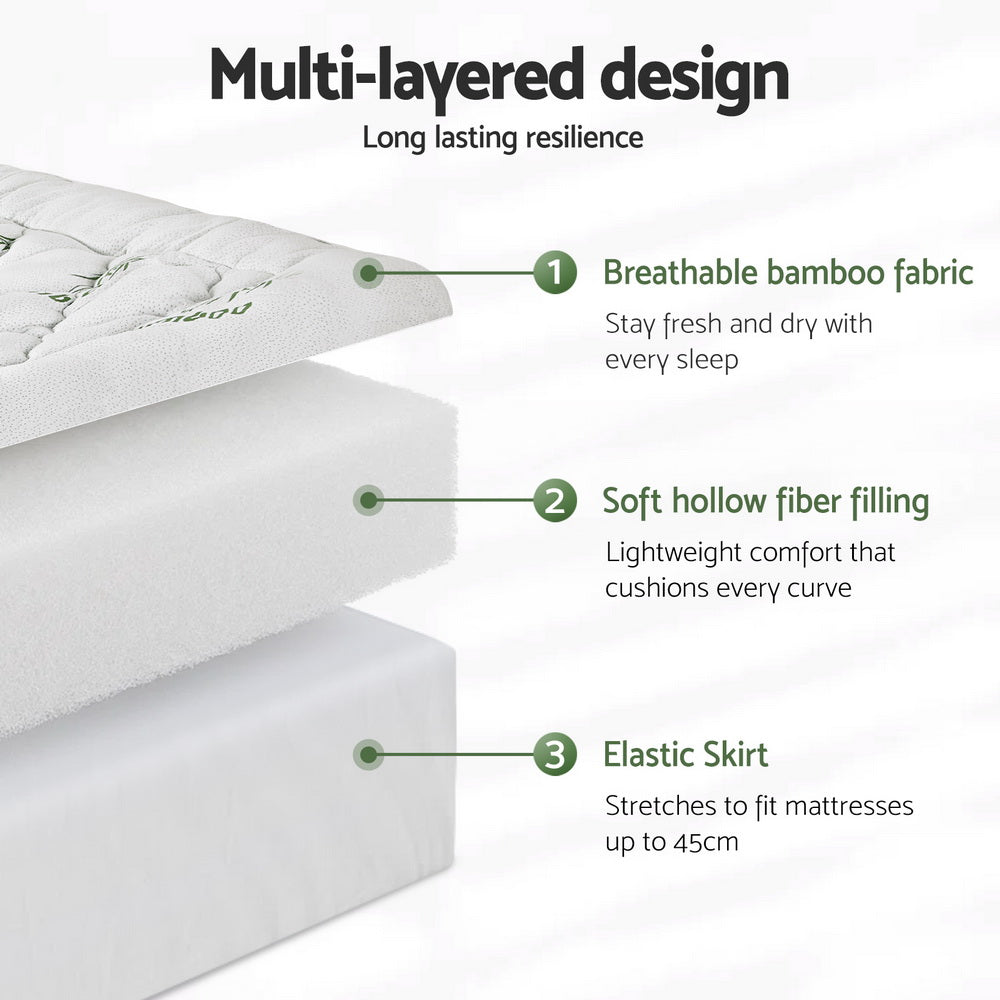 Giselle Mattress Topper 5cm Pillowtop toppers Bamboo Queen-Furniture > Mattresses > Mattress Toppers-PEROZ Accessories