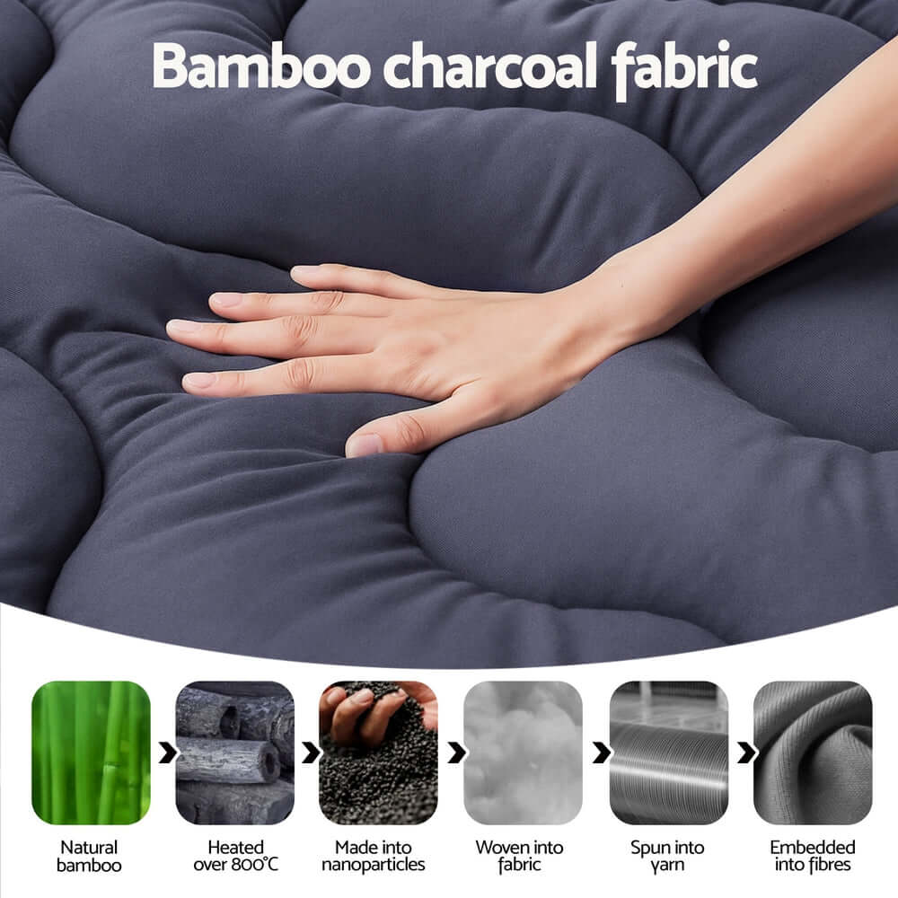 Giselle 5cm Mattress Topper Pillowtop toppers Bamboo Charcoal Queen-Furniture > Mattresses > Mattress Toppers-PEROZ Accessories