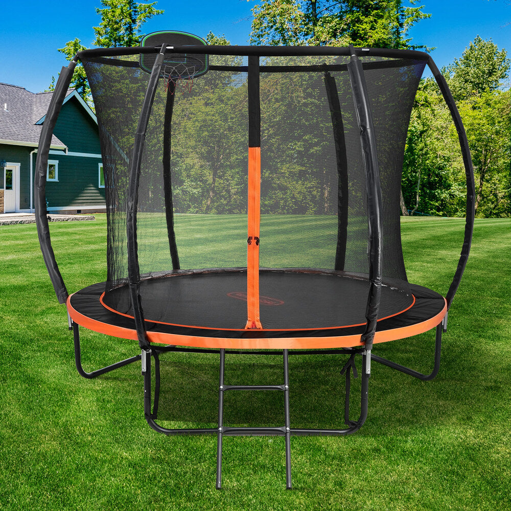 Mazam 10FT Kids Trampline Safety Net Basketball Set Ladder Round-Trampoline-PEROZ Accessories