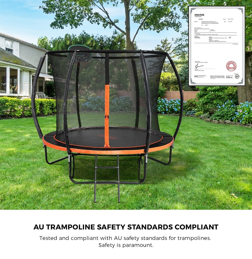 Mazam 10FT Kids Trampline Safety Net Basketball Set Ladder Round-Trampoline-PEROZ Accessories