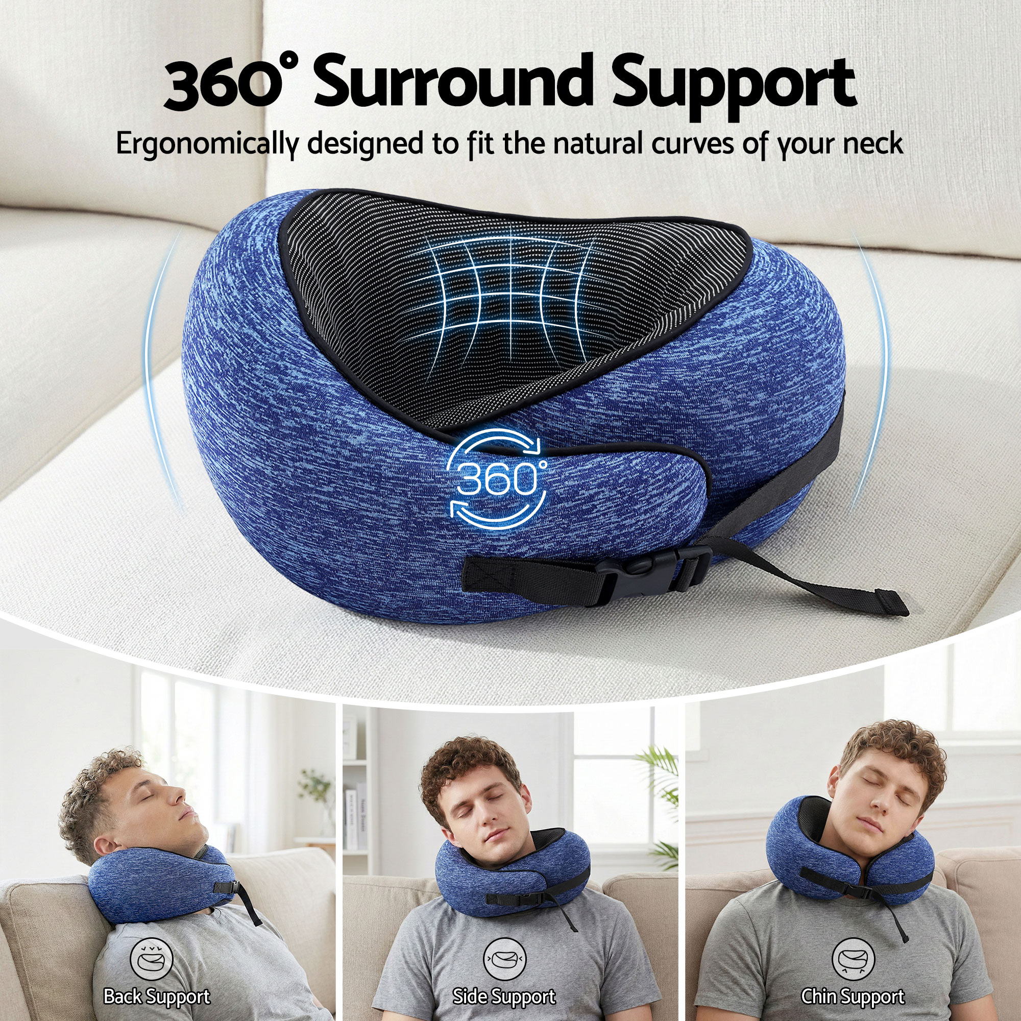 Wanderlite Travel Pillows for Airplanes Ergonomic Memory Foam Neck Pillow, Breathable & Washable Cover, Travel Bag Included, Airplane Pillow for Airplane, Car, Office and Home, Blue-Home & Garden > Bedding > Pillows-PEROZ Accessories