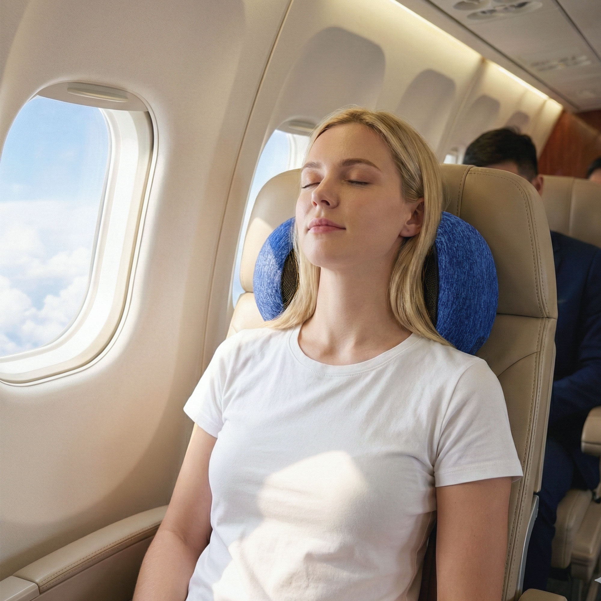 Wanderlite Travel Pillows for Airplanes Ergonomic Memory Foam Neck Pillow, Breathable & Washable Cover, Travel Bag Included, Airplane Pillow for Airplane, Car, Office and Home, Blue-Home & Garden > Bedding > Pillows-PEROZ Accessories