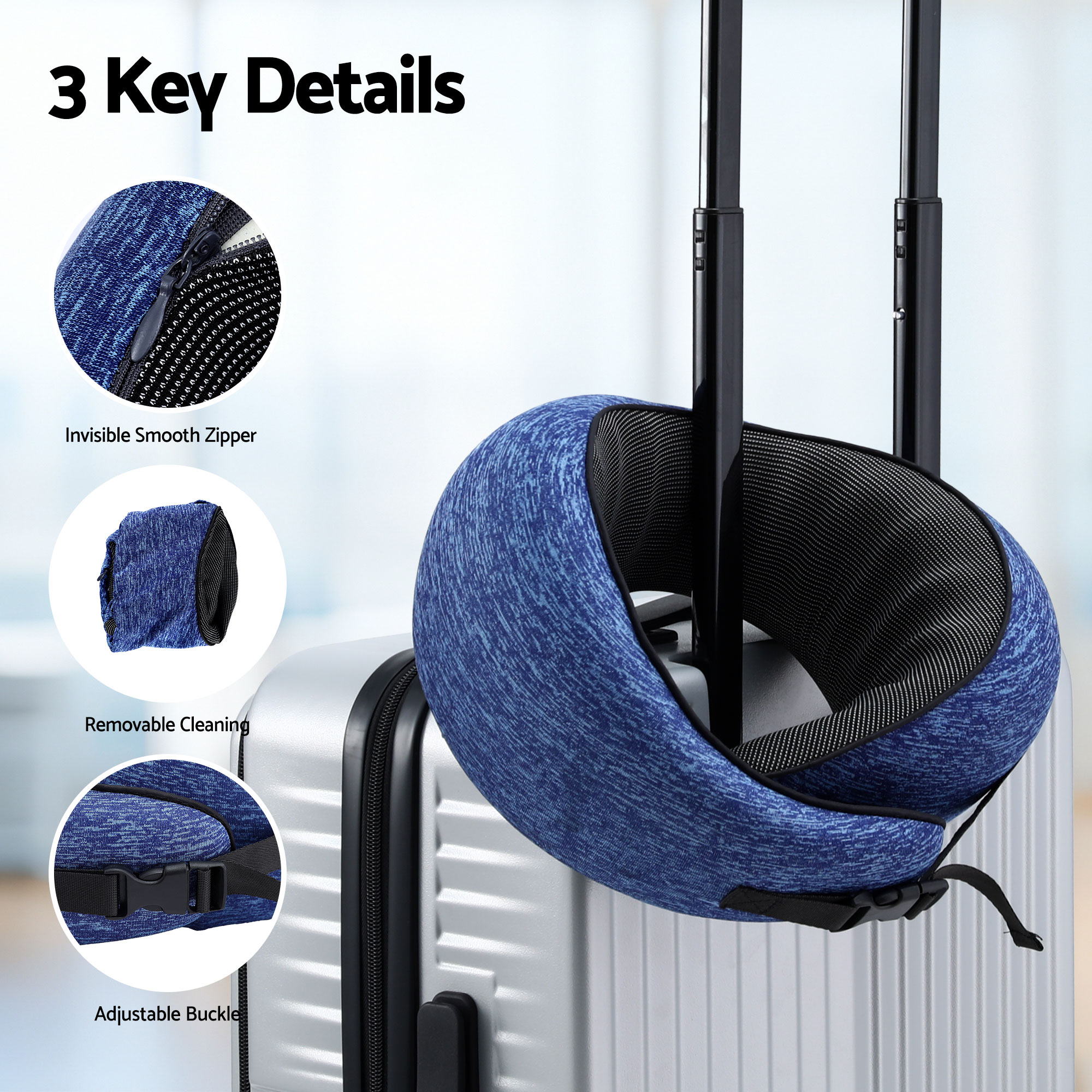 Wanderlite Travel Pillows for Airplanes Ergonomic Memory Foam Neck Pillow, Breathable & Washable Cover, Travel Bag Included, Airplane Pillow for Airplane, Car, Office and Home, Blue-Home & Garden > Bedding > Pillows-PEROZ Accessories