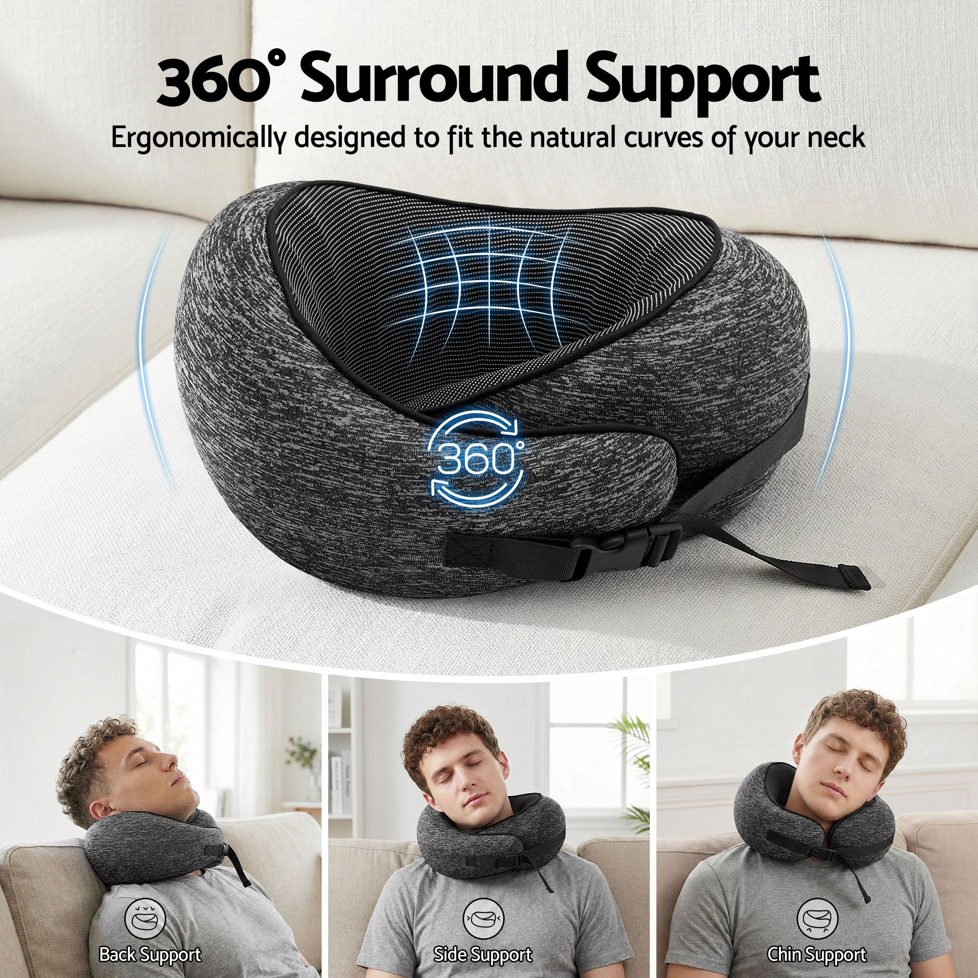 Wanderlite Travel Pillows for Airplanes Ergonomic Memory Foam Neck Pillow, Breathable & Washable Cover, Travel Bag Included, Airplane Pillow for Airplane, Car, Office and Home, Dark Grey-Home & Garden > Bedding > Pillows-PEROZ Accessories