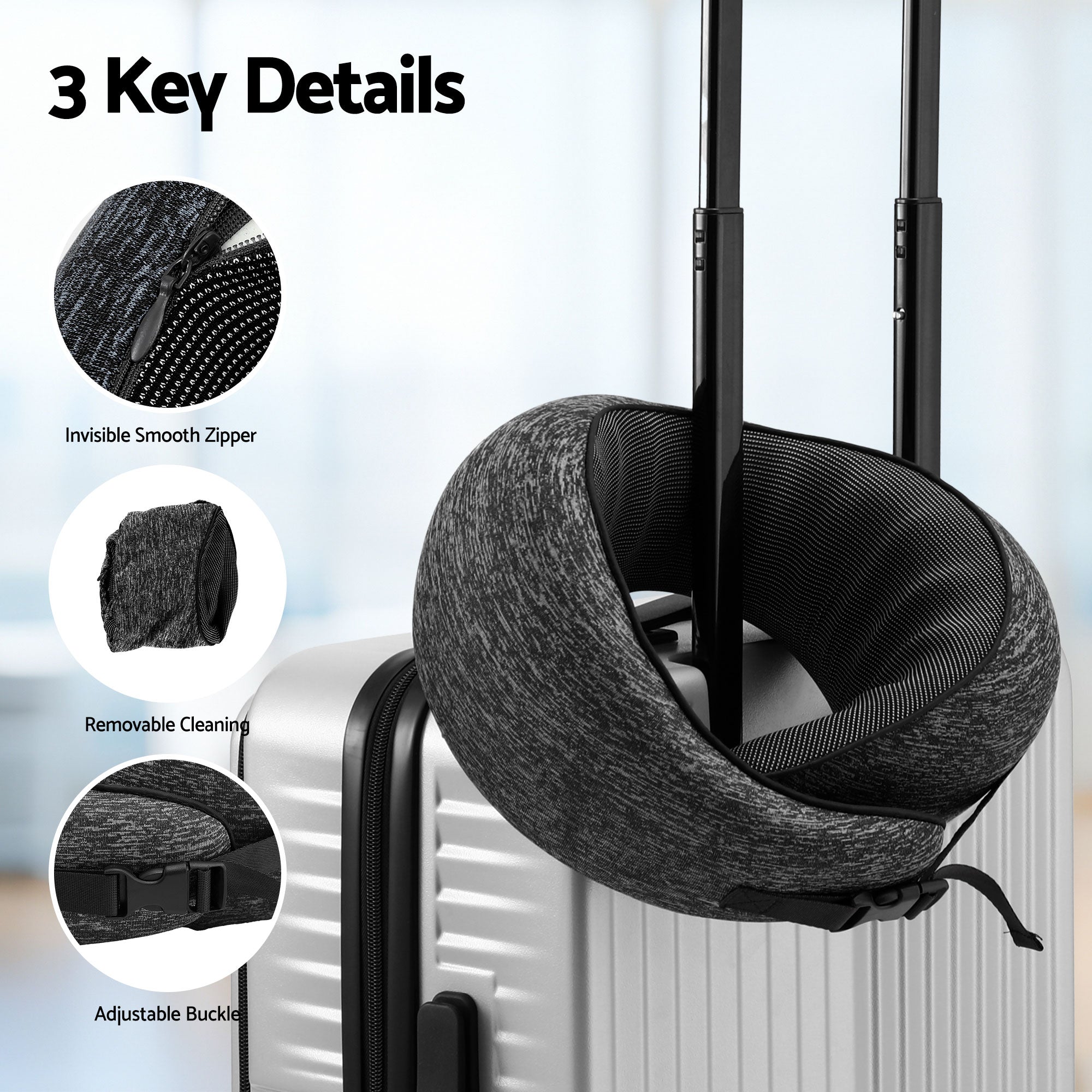 Wanderlite Travel Pillows for Airplanes Ergonomic Memory Foam Neck Pillow, Breathable & Washable Cover, Travel Bag Included, Airplane Pillow for Airplane, Car, Office and Home, Dark Grey-Home & Garden > Bedding > Pillows-PEROZ Accessories
