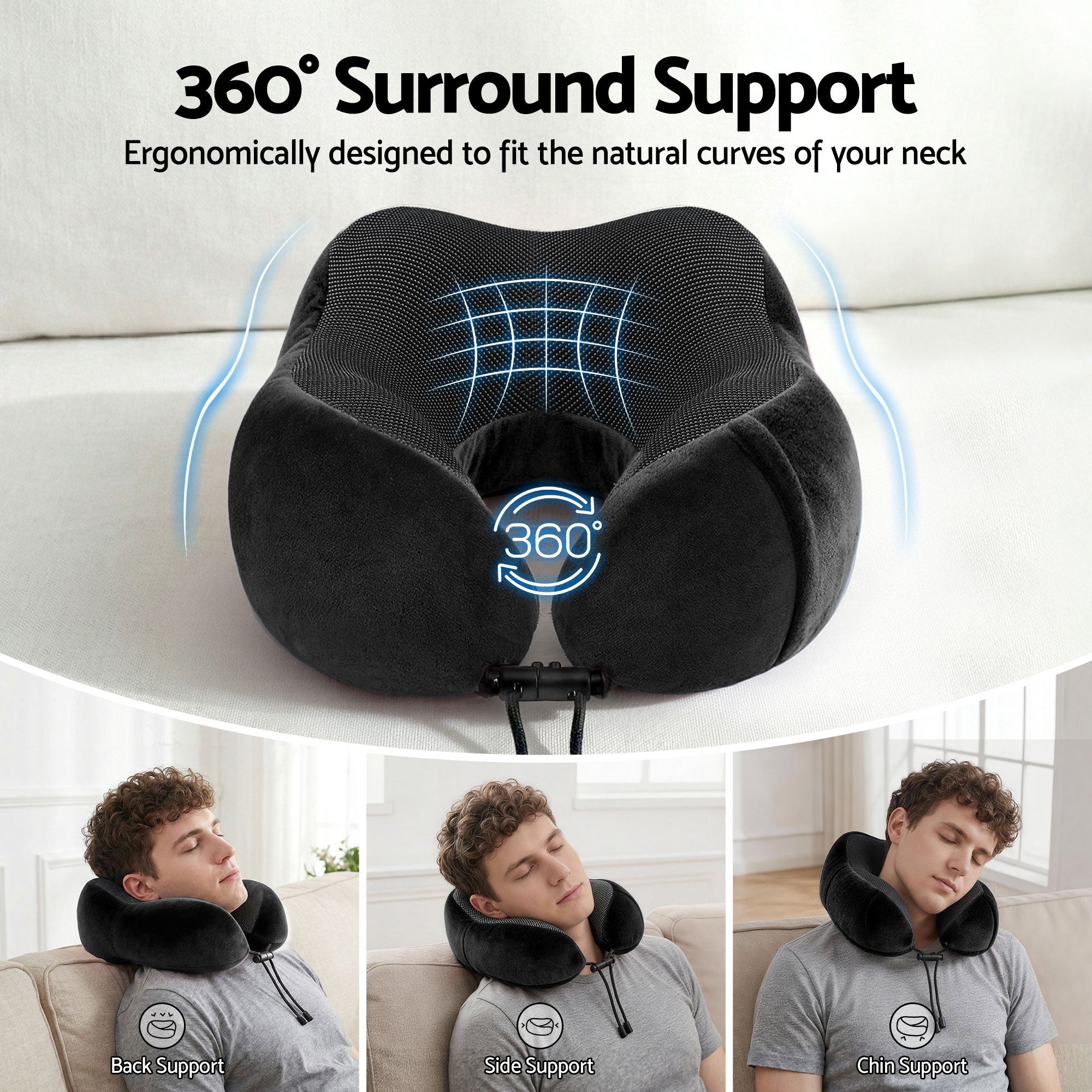 Wanderlite Travel Pillow for Airplanes Memory Foam Neck Pillows for Traveling, Soft & Washable Cover with Storage Bag, Portable Plane Accessories for Airplanes Offices Cars, Black-Home & Garden > Bedding > Pillows-PEROZ Accessories