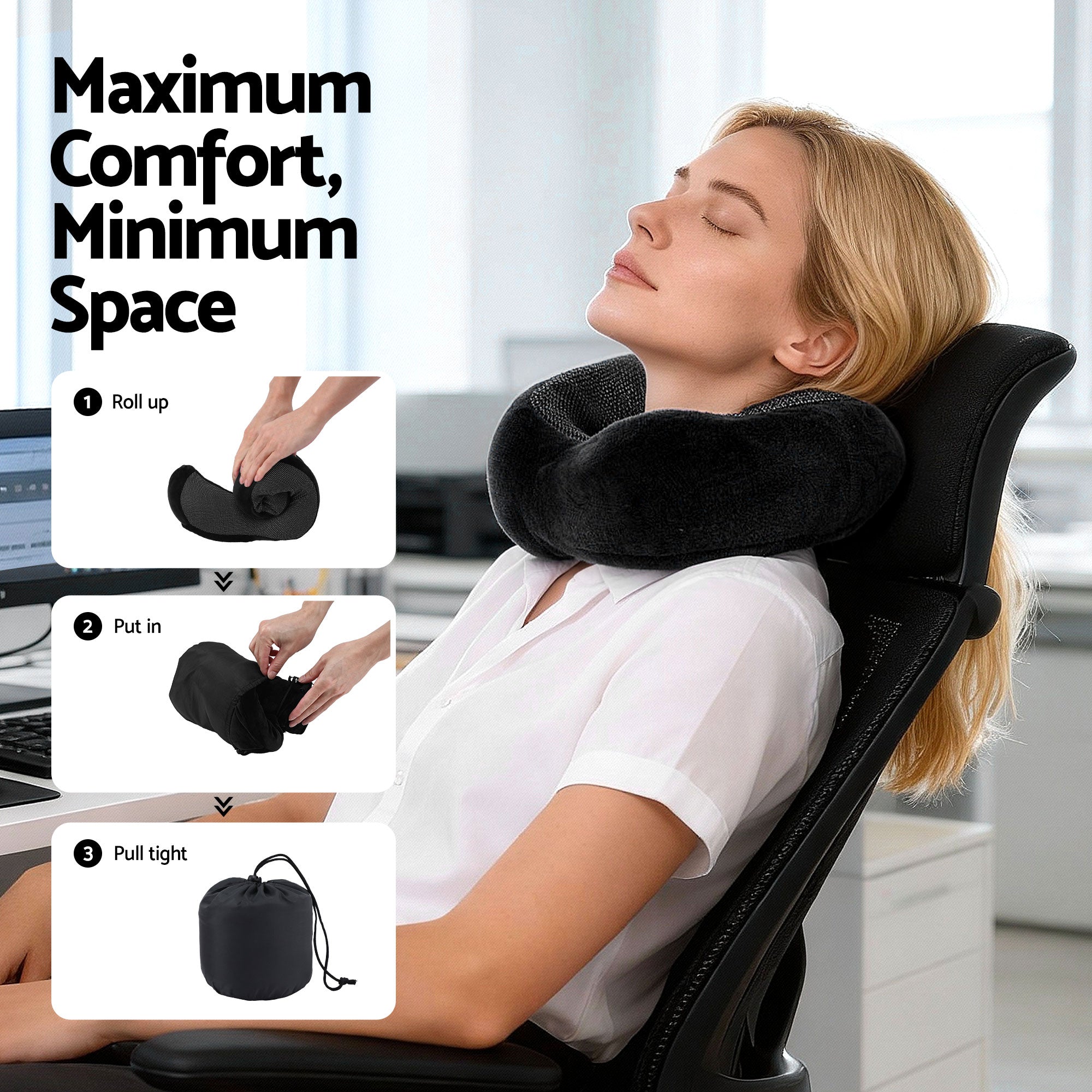 Wanderlite Travel Pillow for Airplanes Memory Foam Neck Pillows for Traveling, Soft & Washable Cover with Storage Bag, Portable Plane Accessories for Airplanes Offices Cars, Black-Home & Garden > Bedding > Pillows-PEROZ Accessories