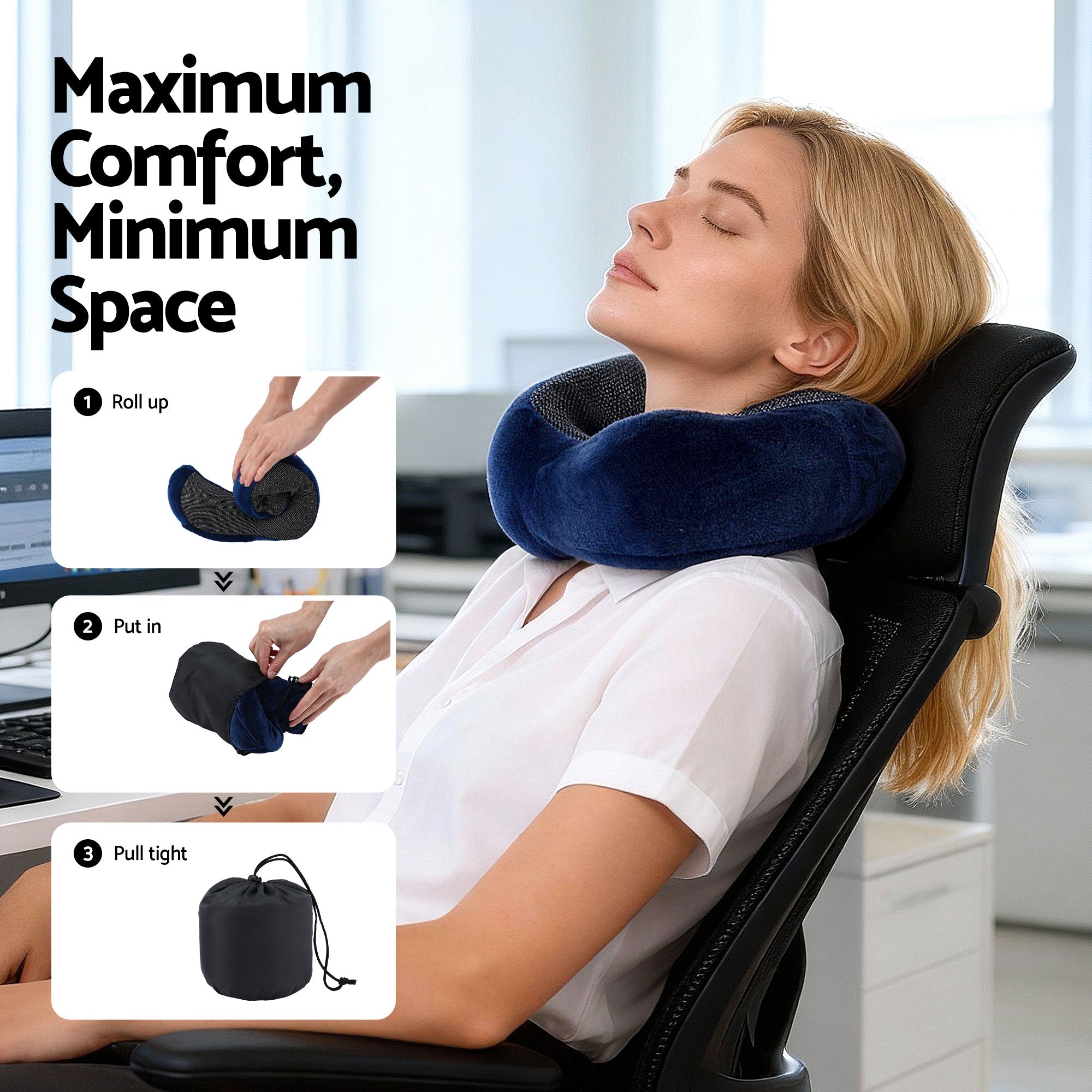Wanderlite Travel Pillow for Airplanes Memory Foam Neck Pillows for Traveling, Soft & Washable Cover with Storage Bag, Portable Plane Accessories for Airplanes Offices Cars, Blue-Home & Garden > Bedding > Pillows-PEROZ Accessories