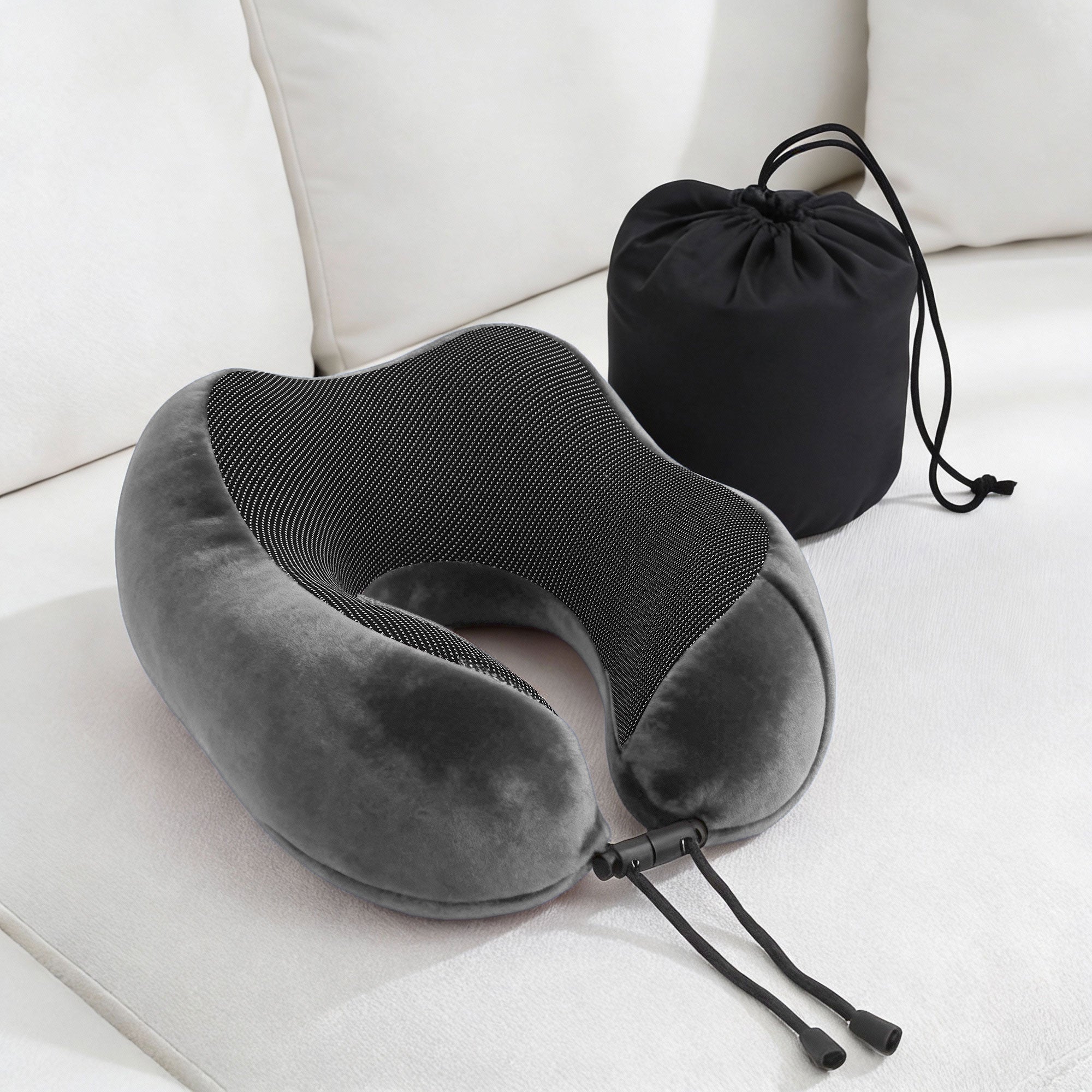 Wanderlite Travel Pillow for Airplanes Memory Foam Neck Pillows for Traveling, Soft & Washable Cover with Storage Bag, Portable Plane Accessories for Airplanes Offices Cars, Grey-Home & Garden > Bedding > Pillows-PEROZ Accessories
